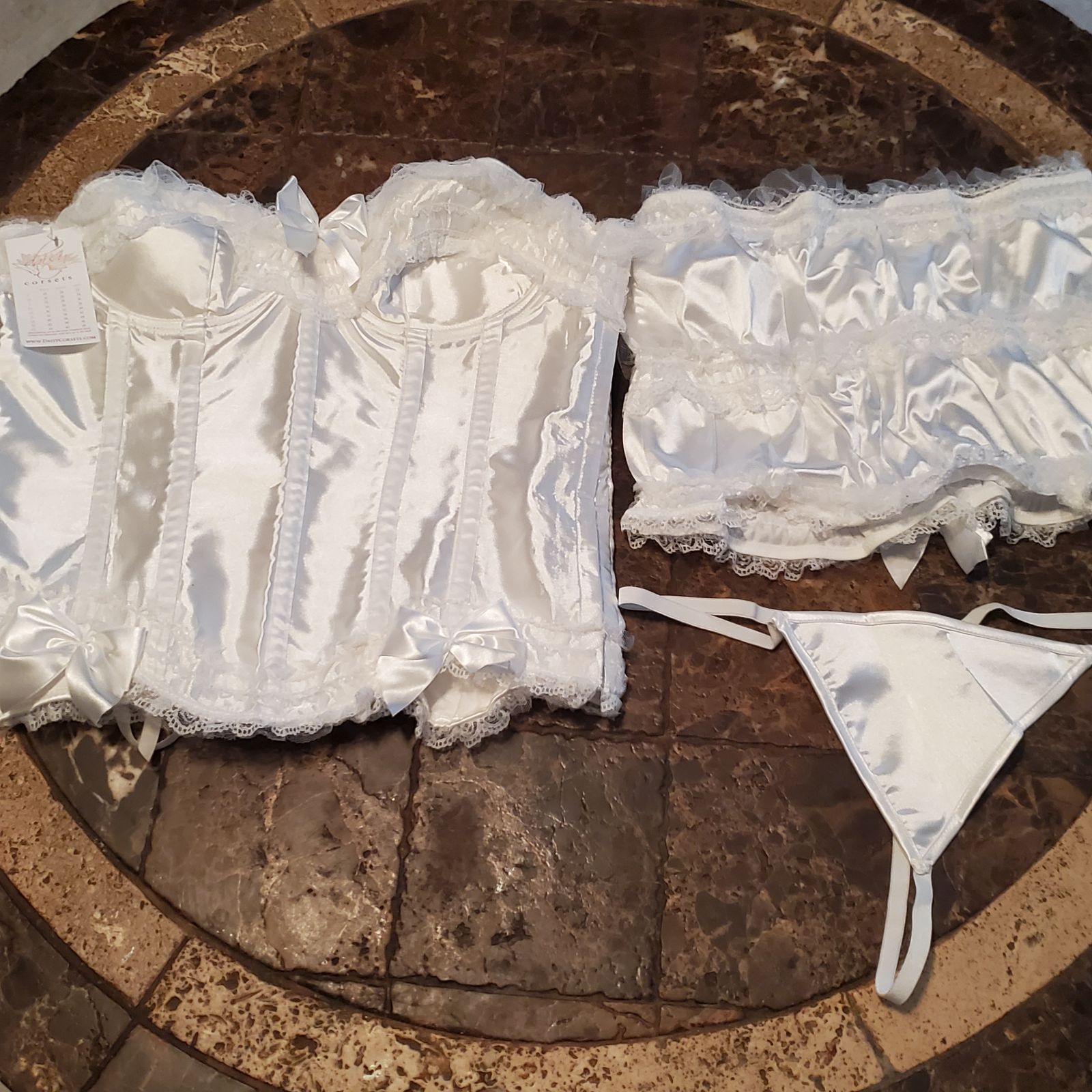 6XL white 3piece Corset Skirt Panty set