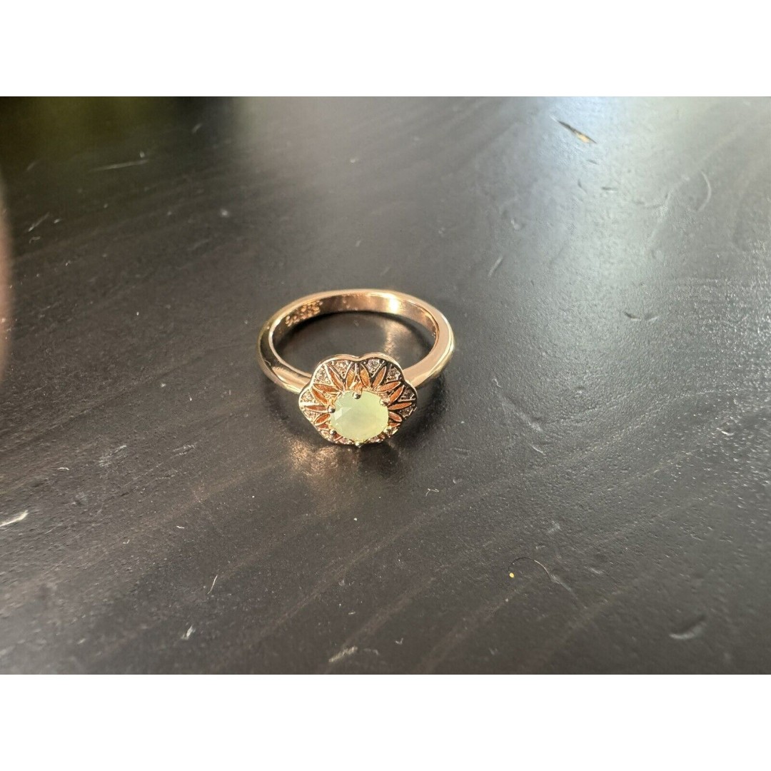 585 14K RG Rose Gold Stamped Delicate Mint Round Crystal Size 7 Ring