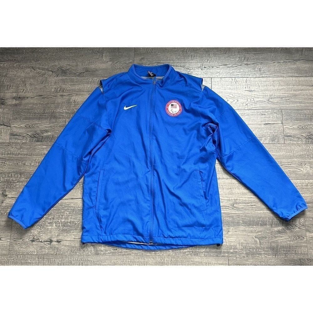 Nike United States Team USA Parapan AM Warm Up Polyester Blue Drifit Jacket Sz L