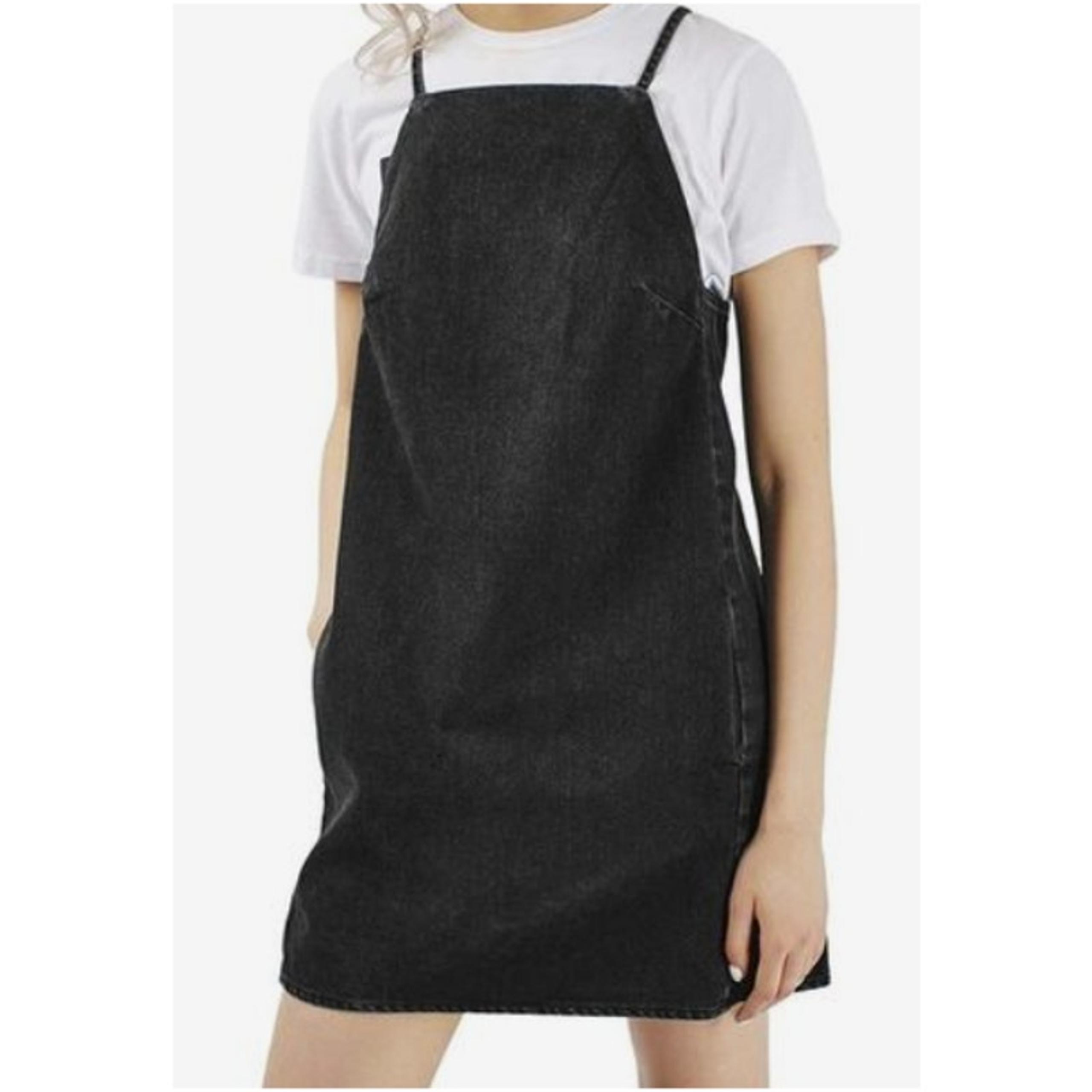 TOPSHOP MOTO Black Y2K Jean Denim Mini Dress High Spaghetti Straps Size 2