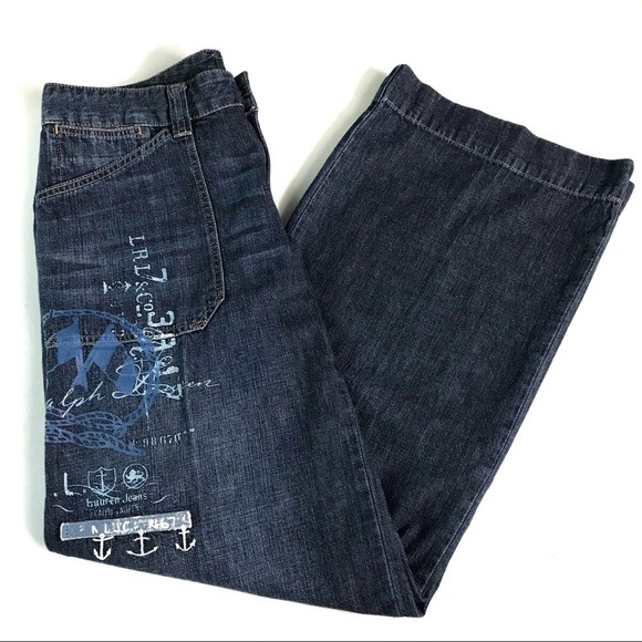 Ralph Lauren Blue Painted Wide Leg Jeans