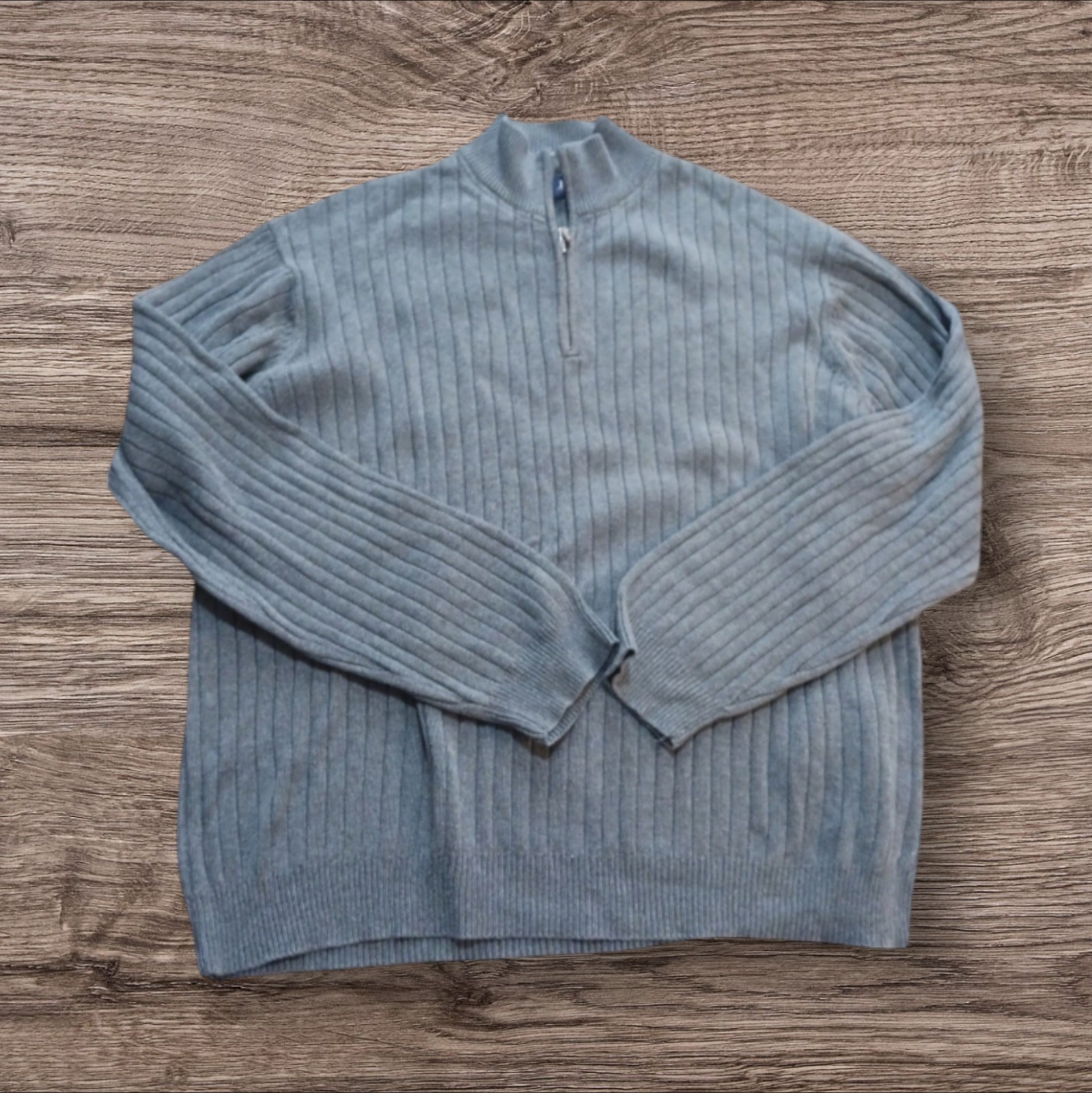 Bass Sweater Mens Gray 1/4 Zip Cotton Ribbed Size XXL