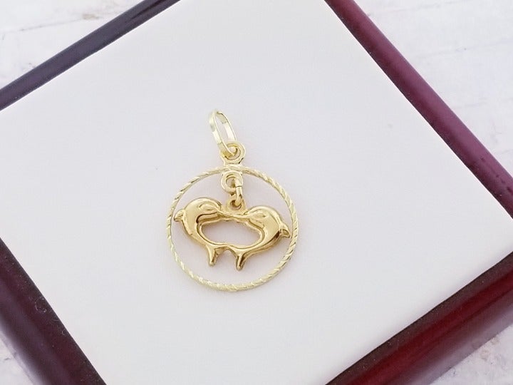 14k Yellow Gold Double Dolphin Charm