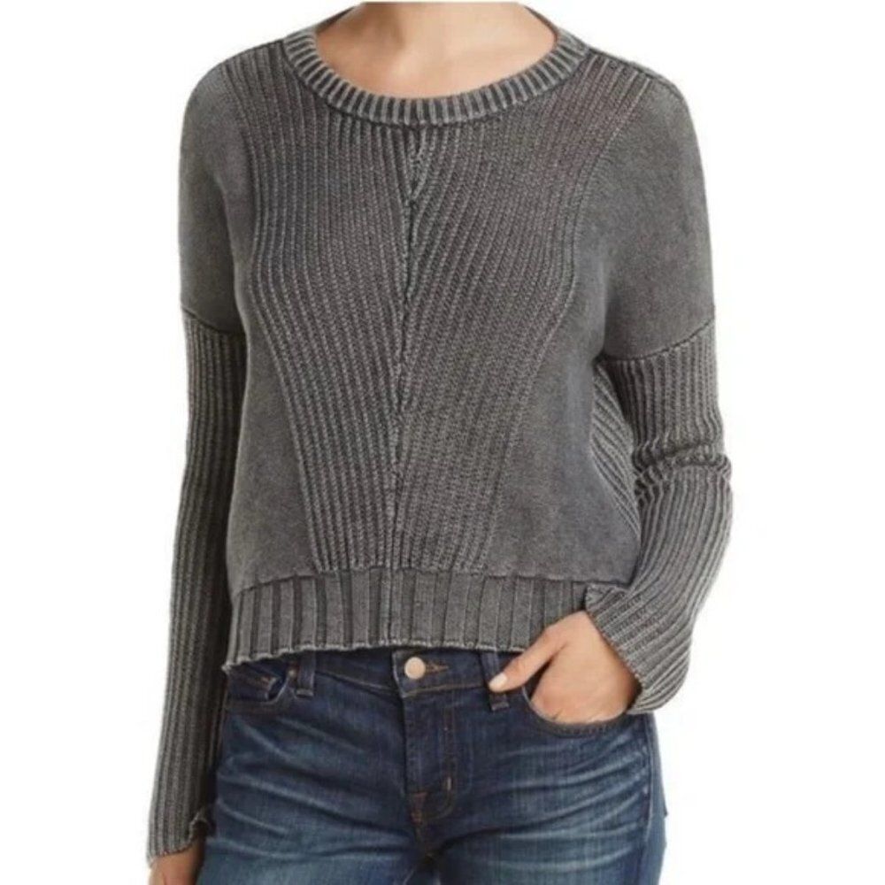 Rails Elsa Vintage Black Knit Sweater Gray Cropped Crop Medium Slouchy Oversized