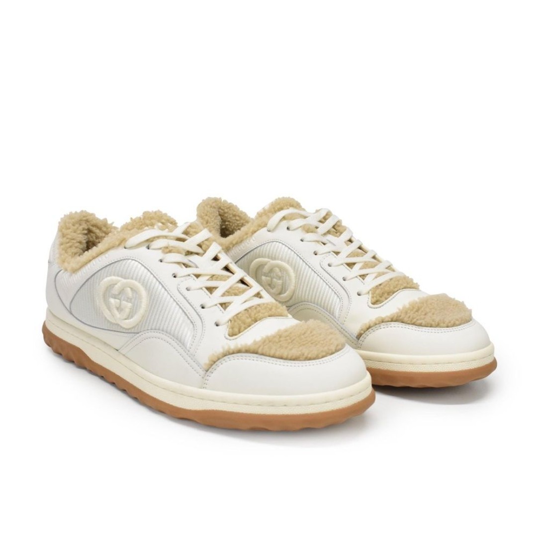 Gucci Mac80 Calfskin Merino Wool Sneakers Off White EU 38 US 8 Low Top Lace Up