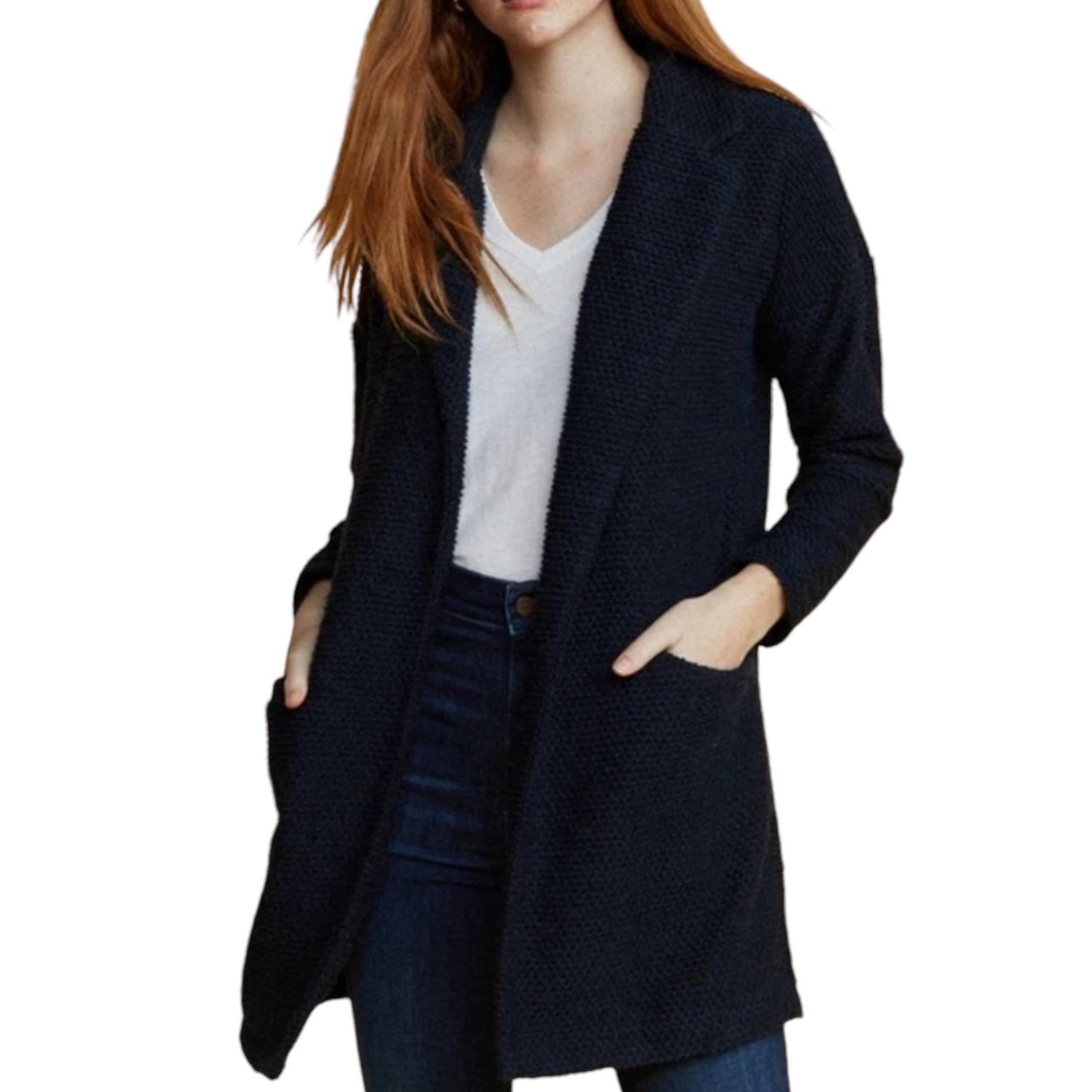 Marine Layer Womens Fall Knit Open Front Birdseye Cardigan Sweater Size M Black