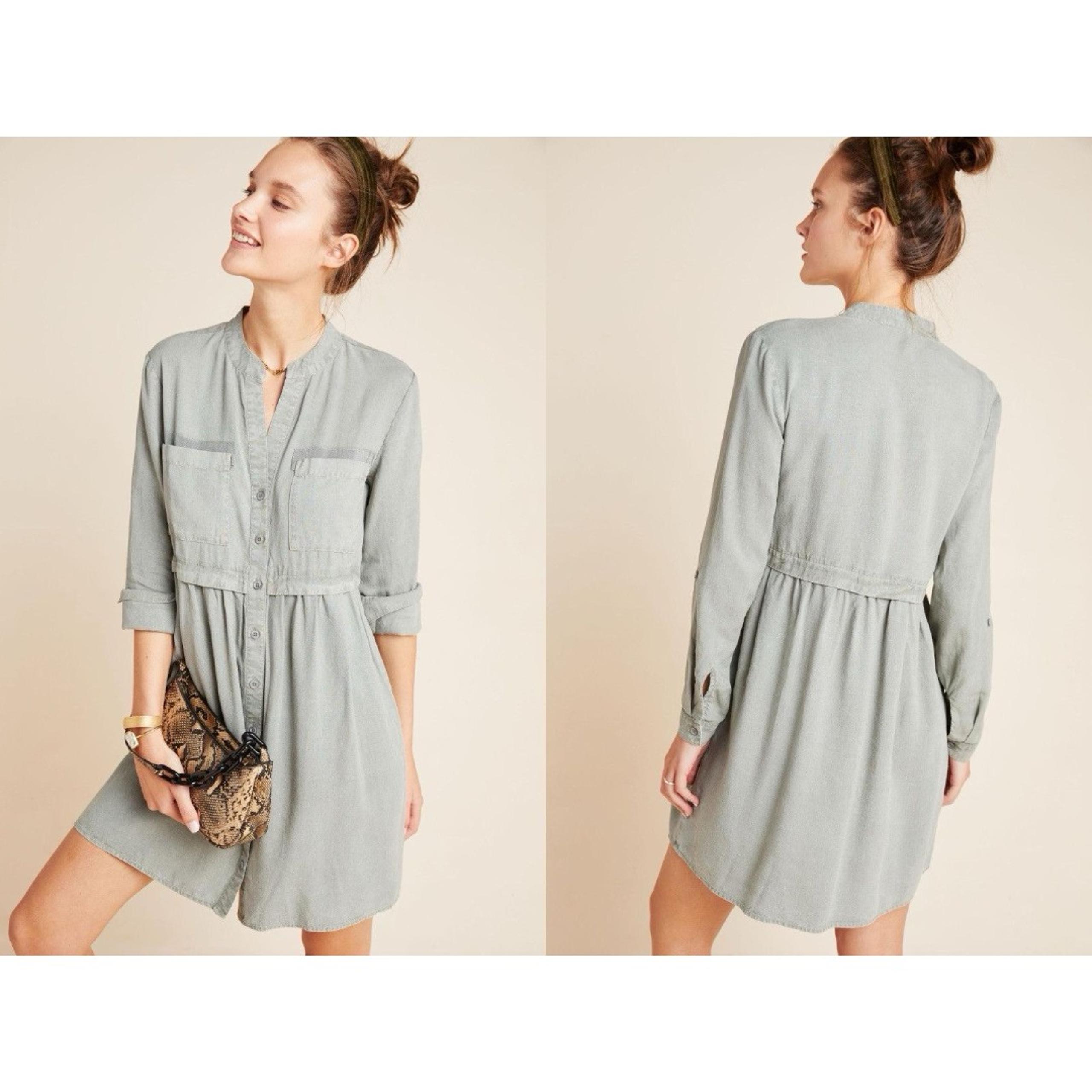 Anthropologie Cloth & Stone Military Style Midi Shirt Dress Womens S Green Comfy
