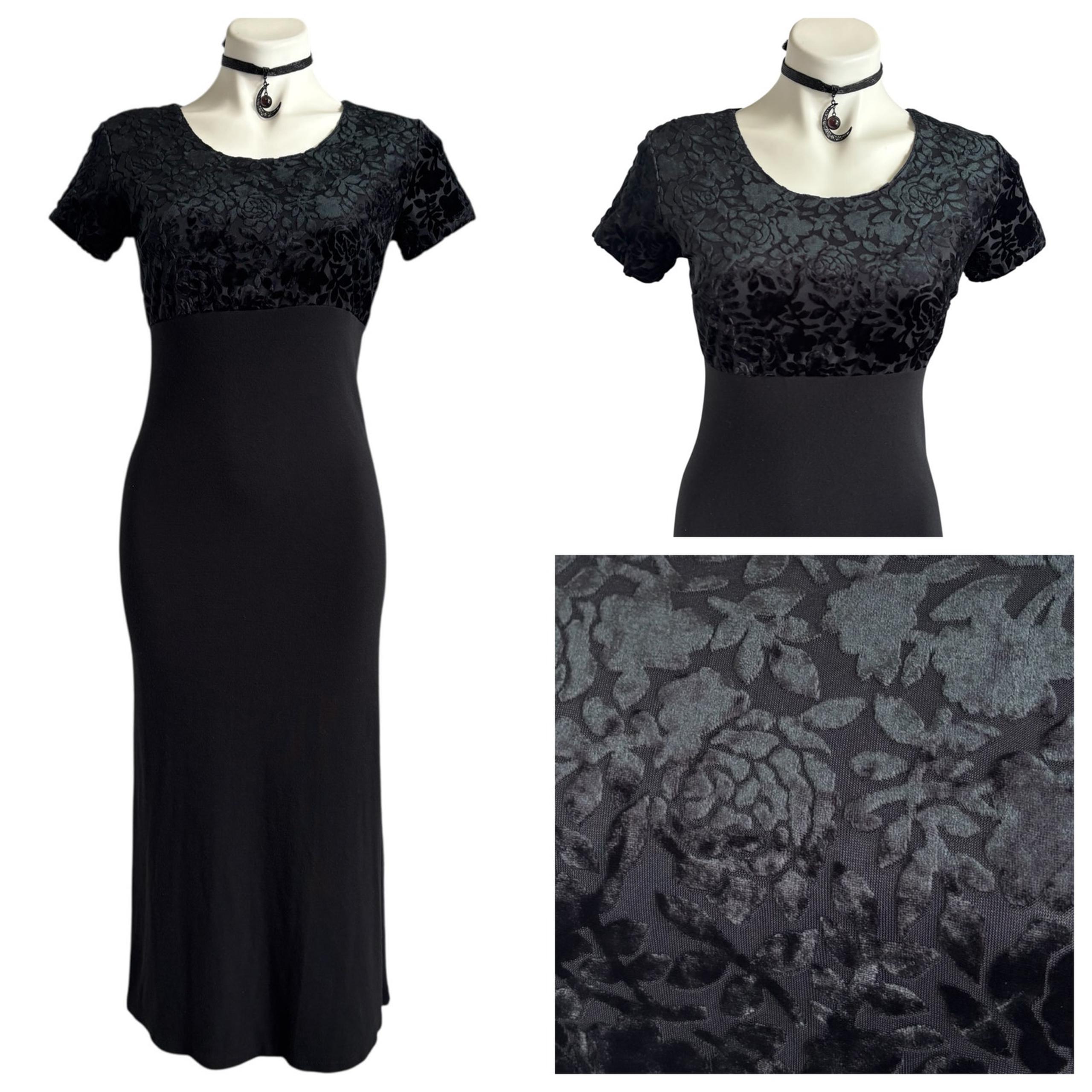 Vintage y2k GAP Black Velvet Babydoll Maxi Dress Size Small Fairy Grunge Goth