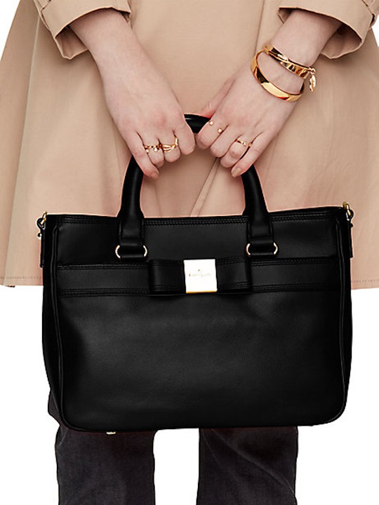 KATE SPADE NEW YORK PRIMROSE HILL GOLDIE SATCHEL BOW IN BLACK LEATHER