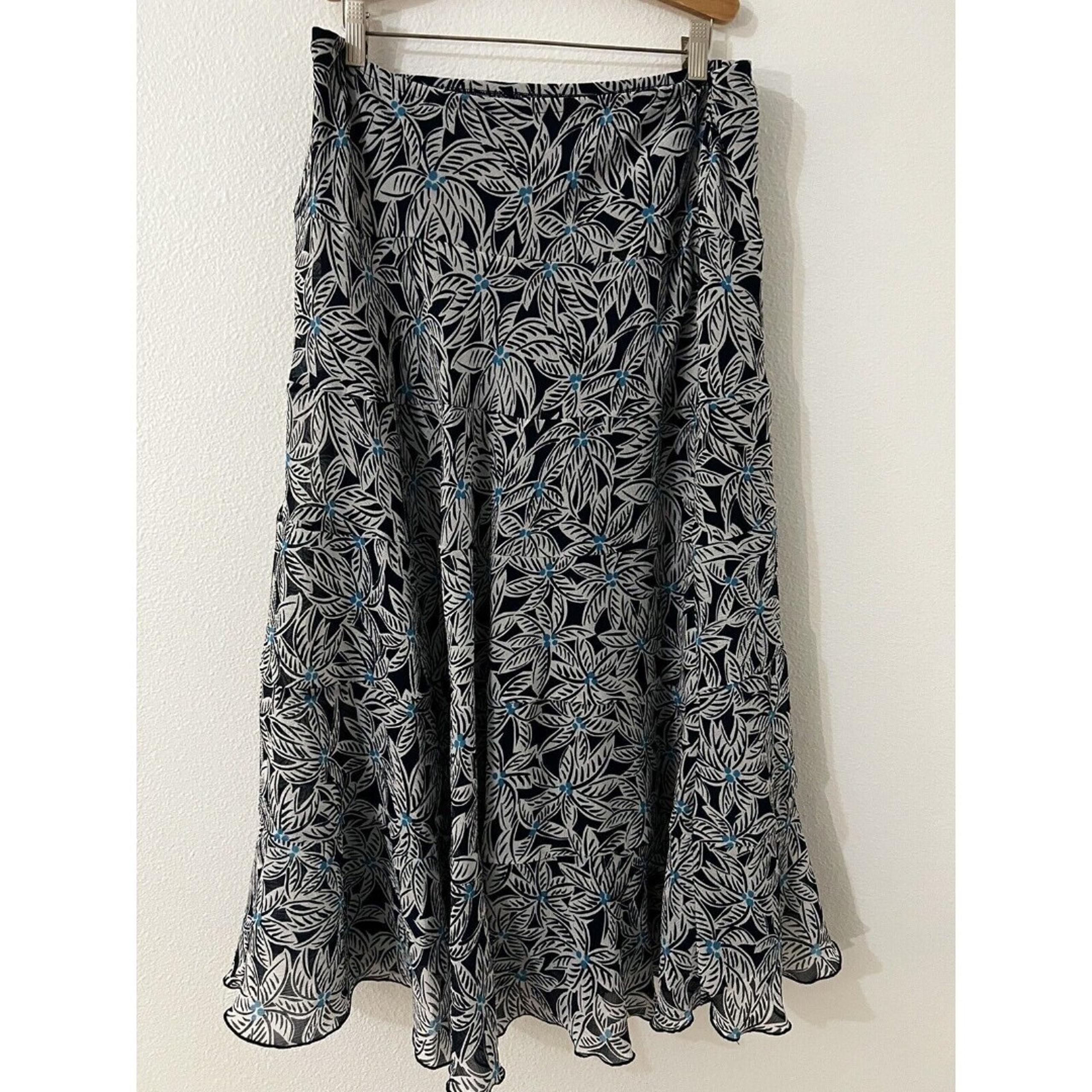 RUBY RD Women Polyester Maxi Skirt Lined SIZE 14-16 Blue Floral Chiffon Coastal