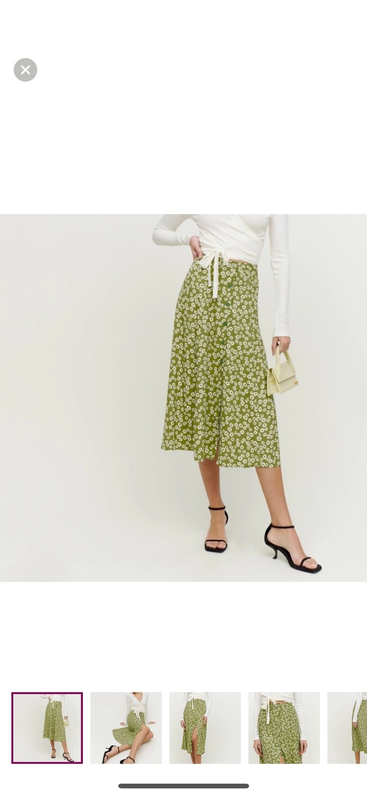 Reformation Hermosa Green Floral Midi Button Women’s Skirt Size 4