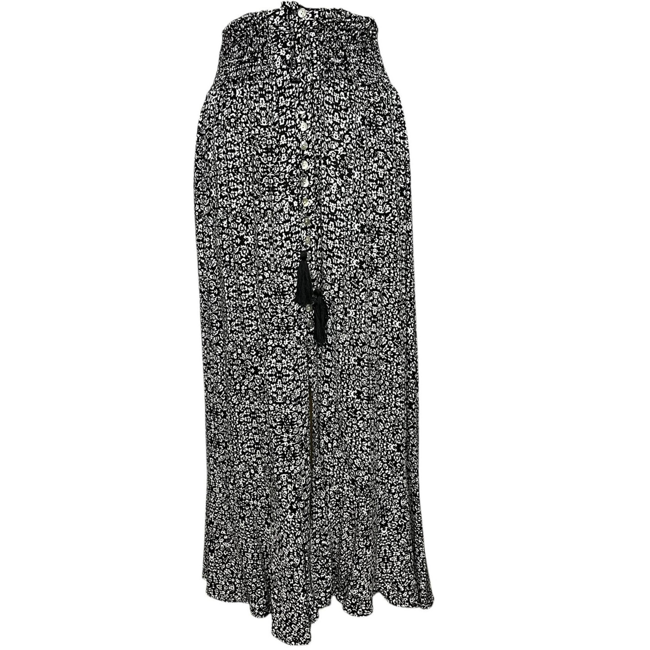 Rachel Zoe Maxi Skirt S Black White Floral Smocked Button Front Boho Cottage