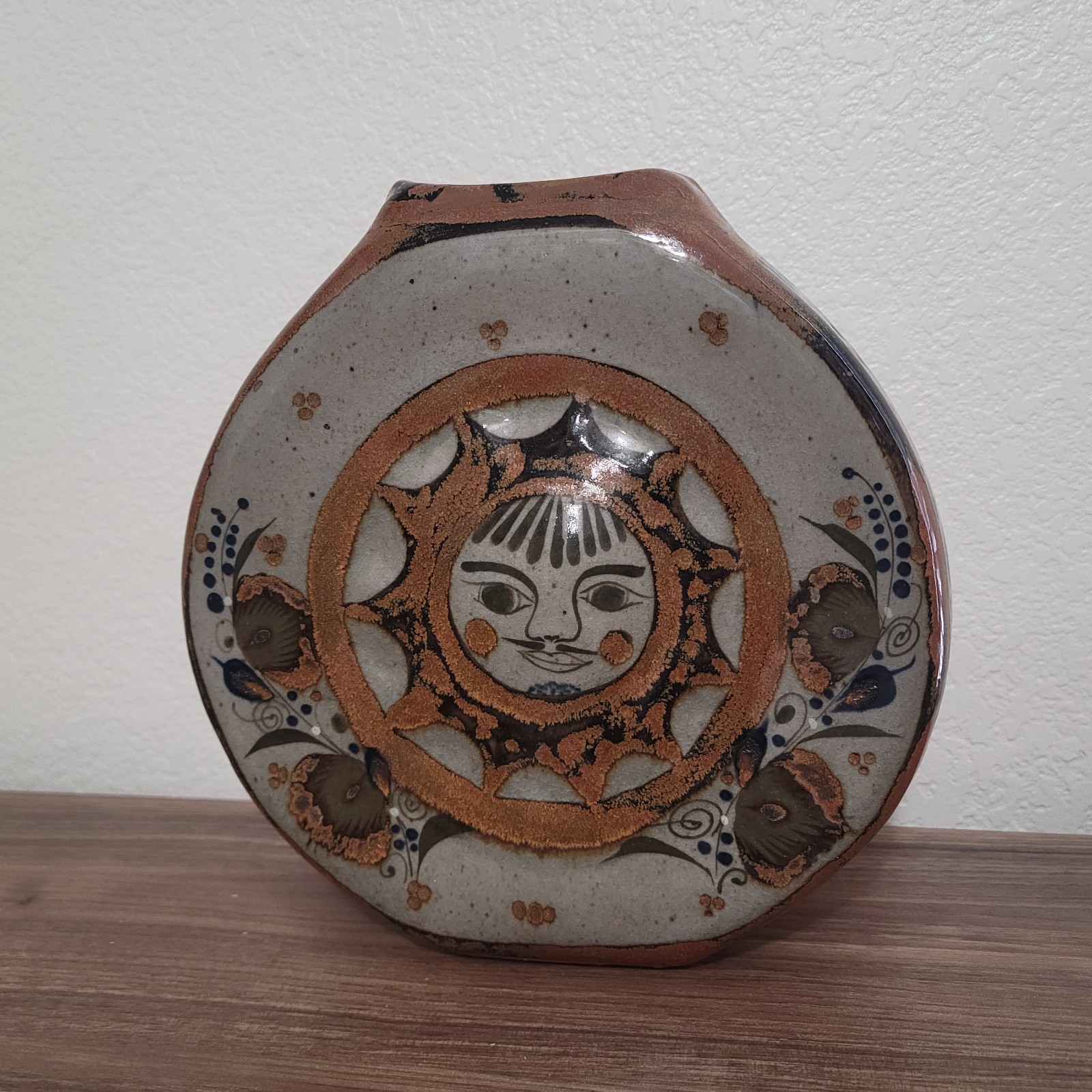 Tonala Mexico Art Pottery Sun and Moon Vase 8 in