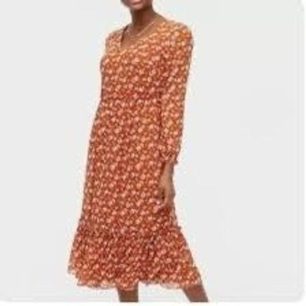 J. Crew Size XS Long Sleeve Peasant Maxi Dress Burnt Orange Cottagecore Prairie