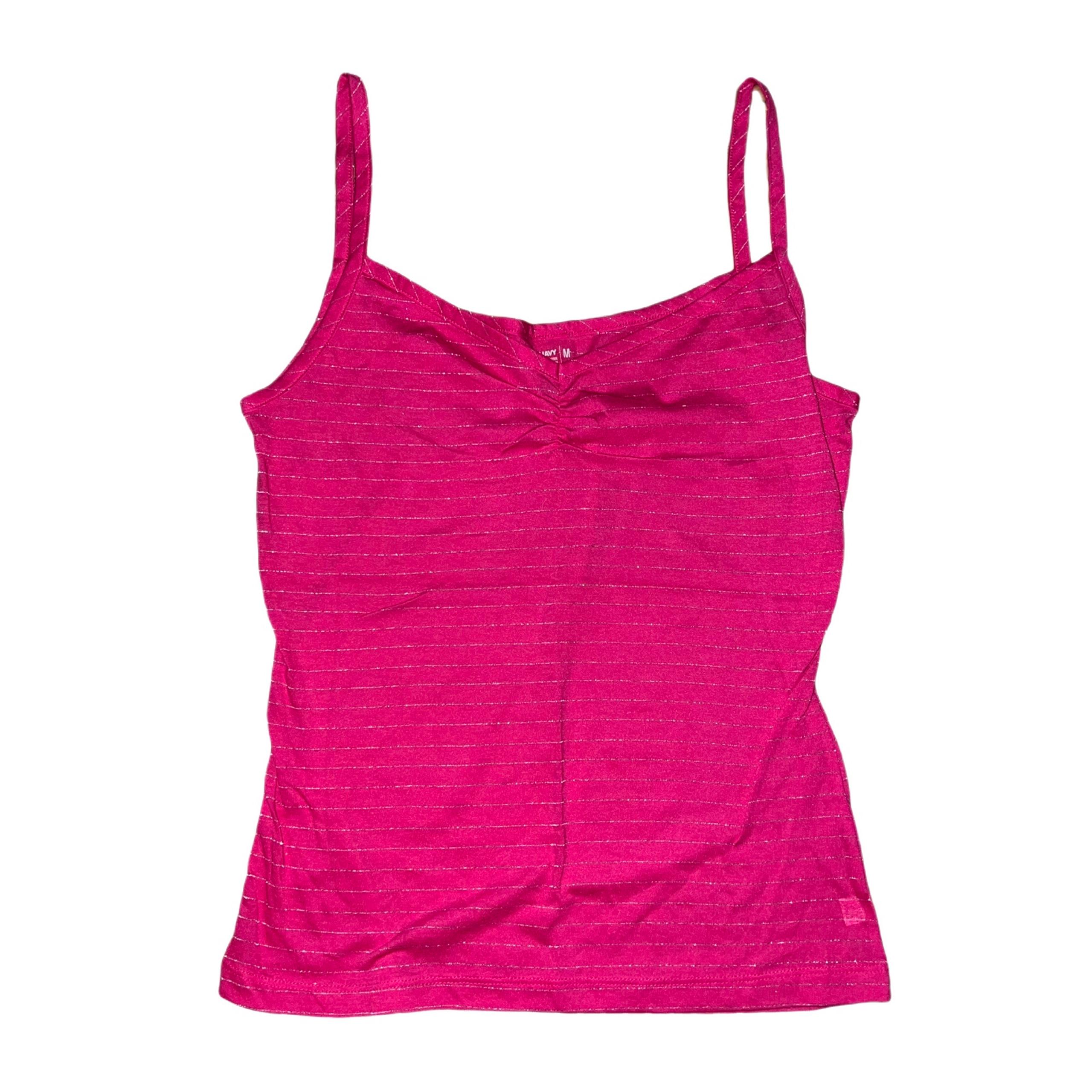 Old Navy Vintage Y2K Hot Pink Metallic Gold Striped Rouched Front Cami Size Med