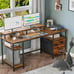 61 Desk with Fabric File Drawer, Reversible Computer Desk with Shelves