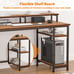 61 Desk with Fabric File Drawer, Reversible Computer Desk with Shelves