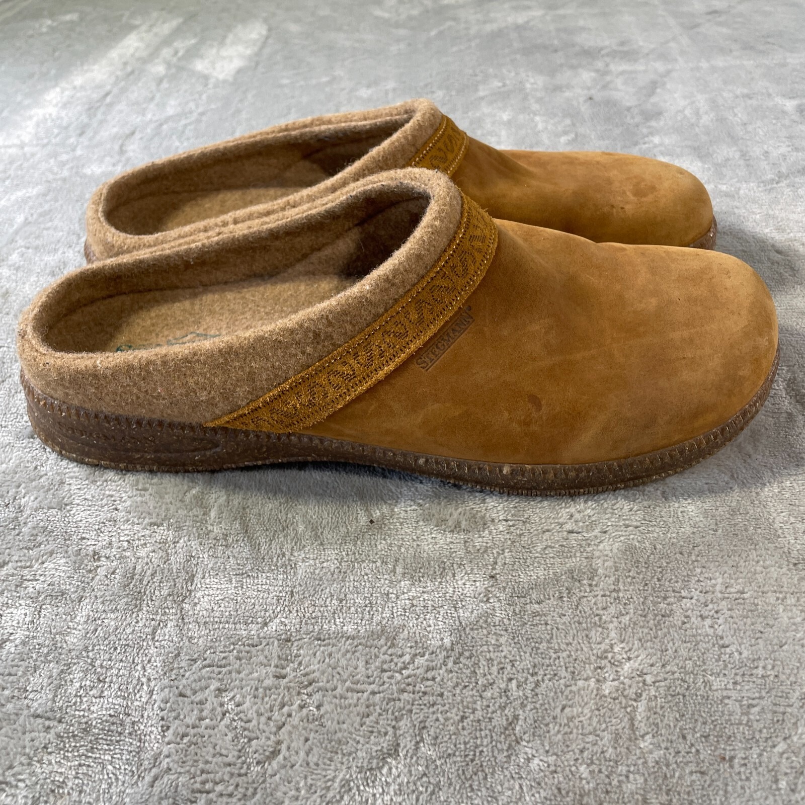 Stegmann Wool Leather Clogs Mens 12 Brown Slip On Preppy Travel Comfy
