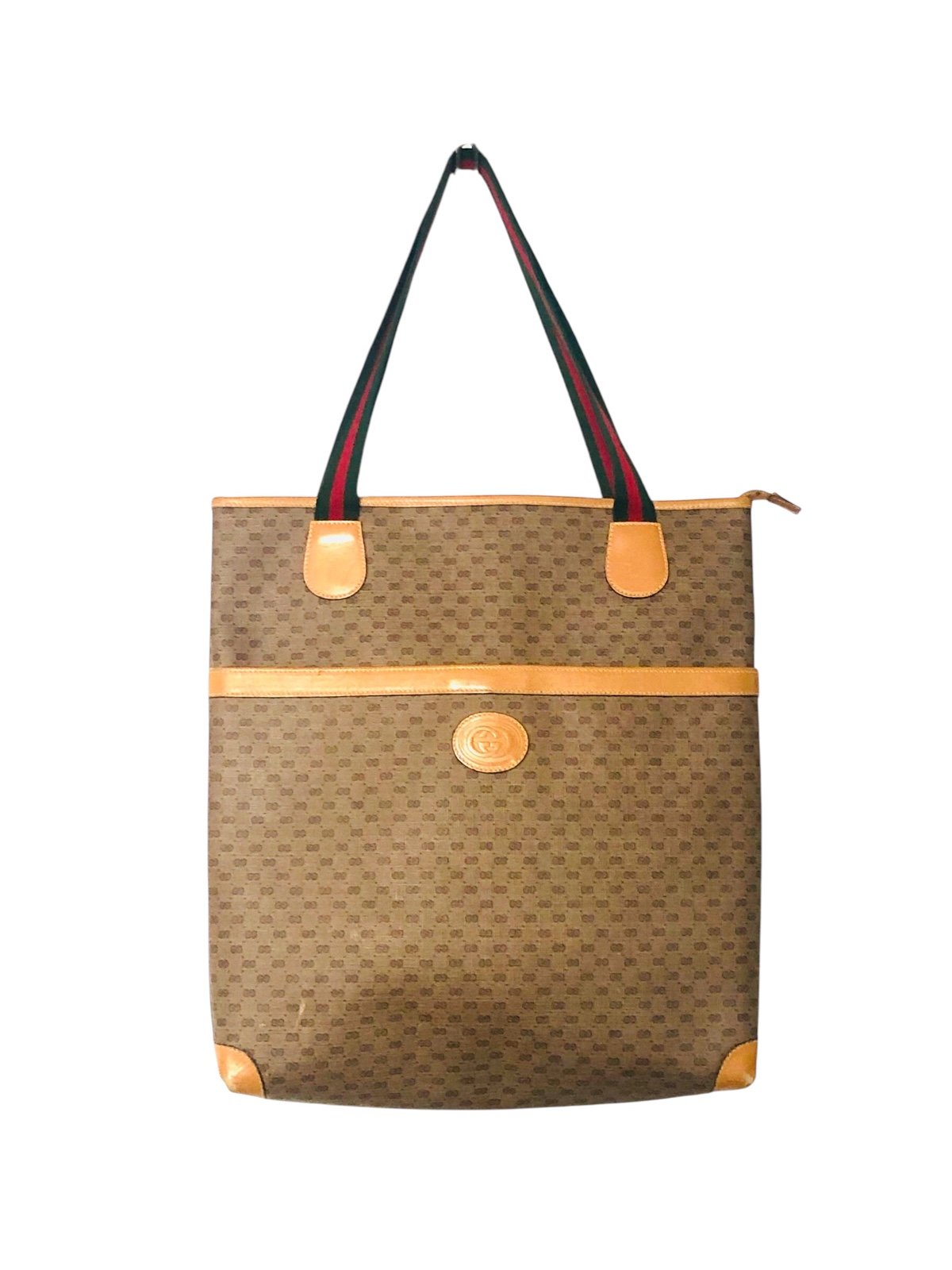 GUCCI Vtg 70s-80s Tan Brown Monogram Large Shopper Tote Bag Authentic