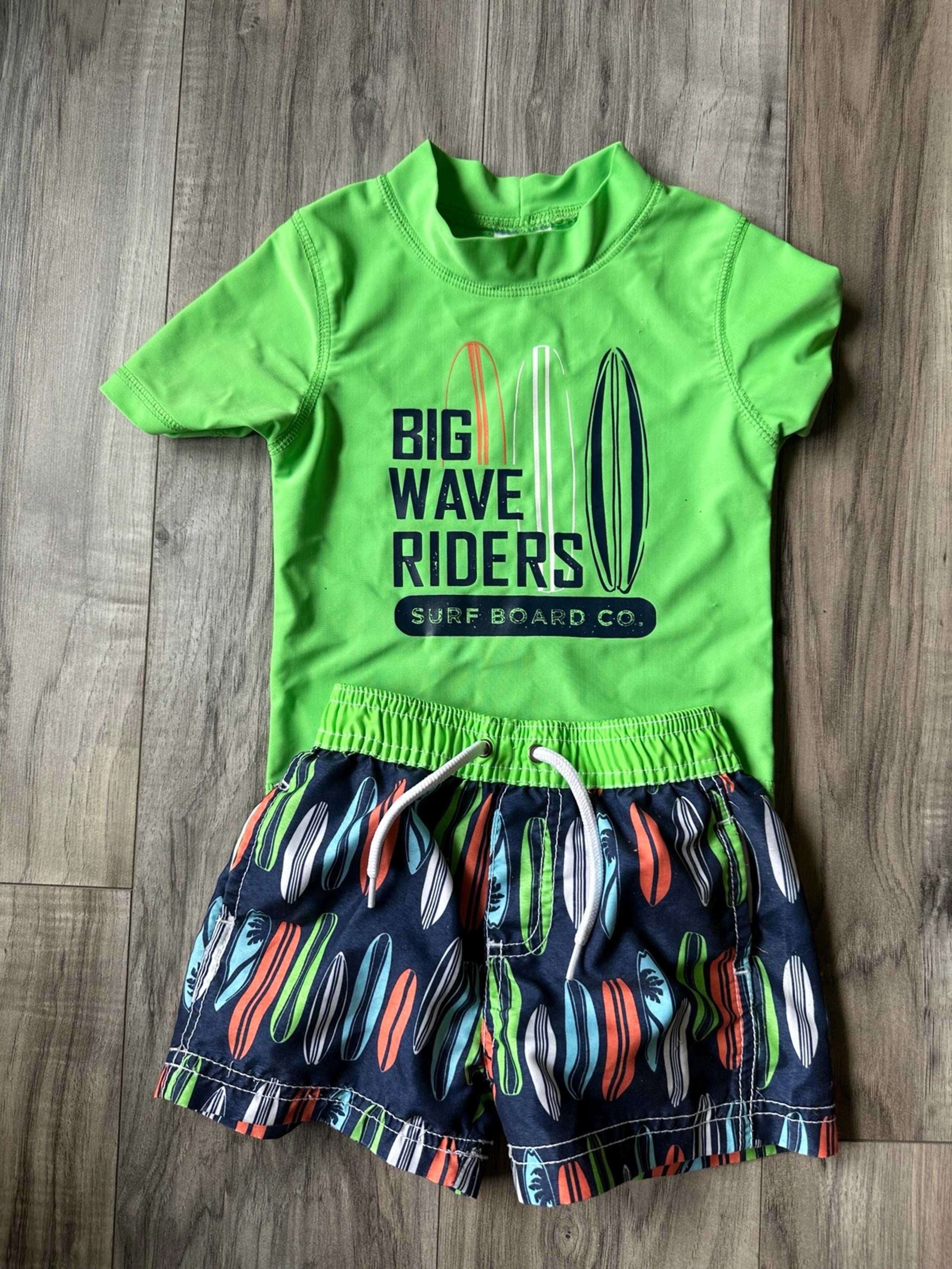 Carters Baby Swimsuit Set Shorts and Rashguard in Blue and Green Size 6-9M