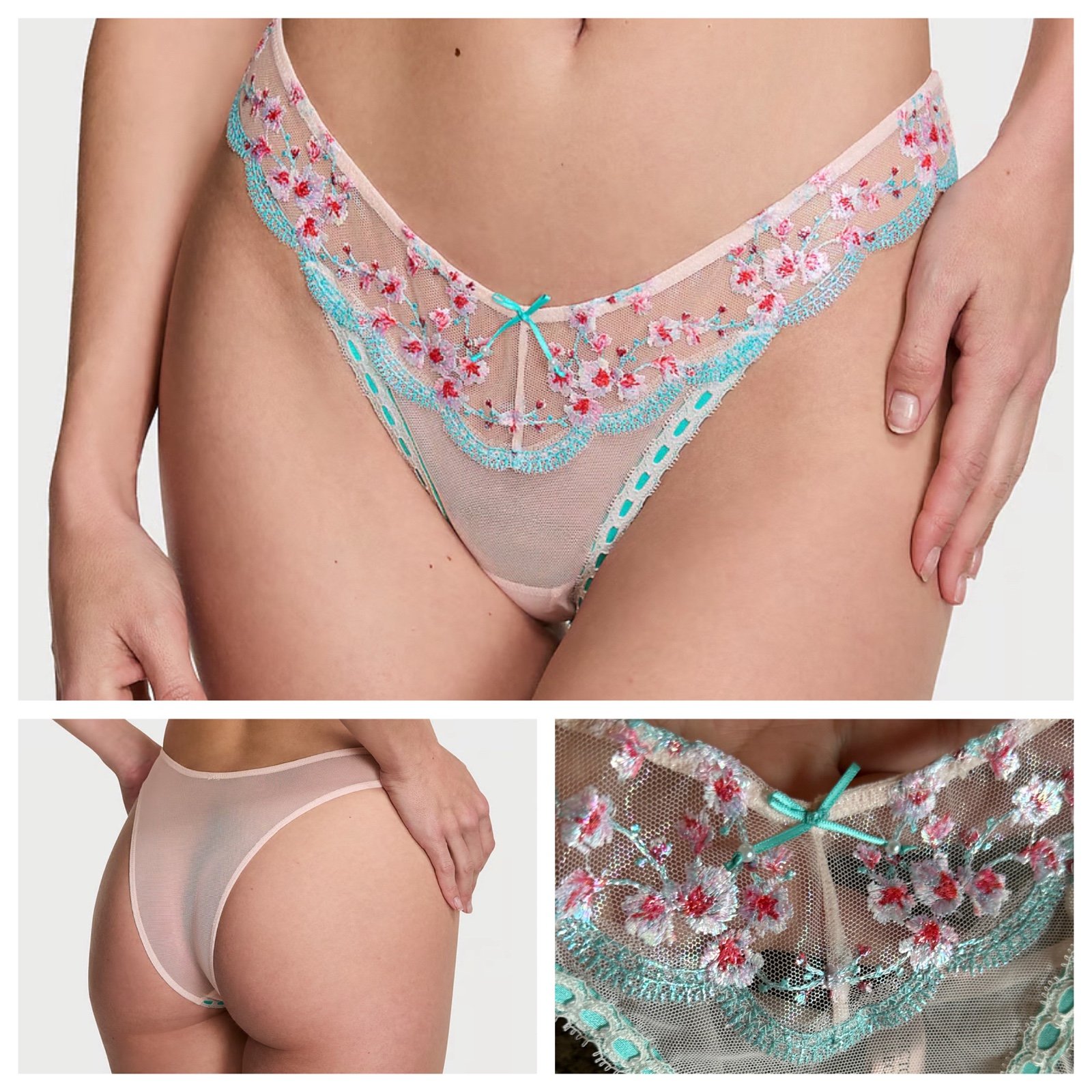 Dream Angels Victoria’s Secret CHERRY BLOSSOM Embroidered brazilian panty M