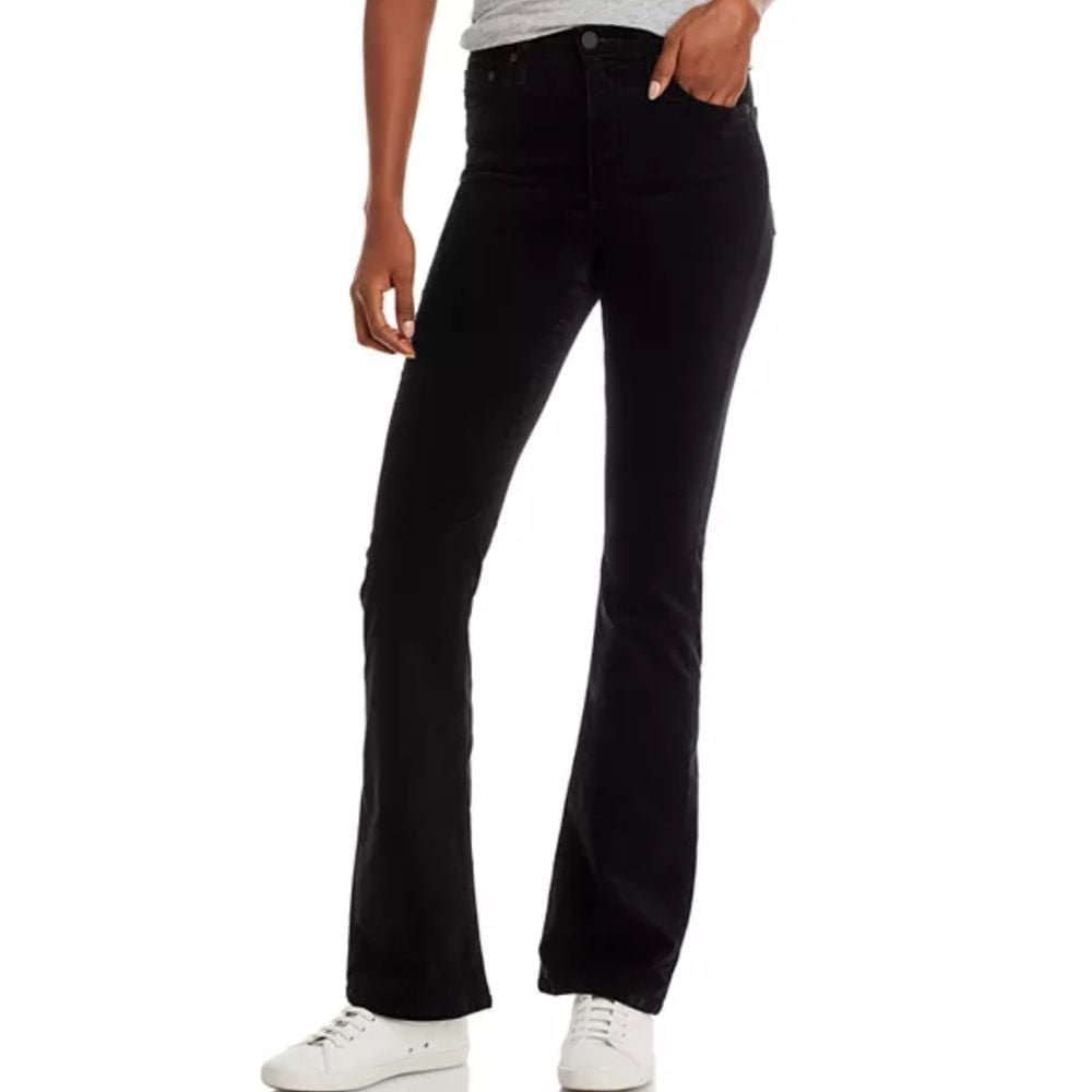 AG Alexxis High-Rise Velvet Bootcut Jeans in Super Black