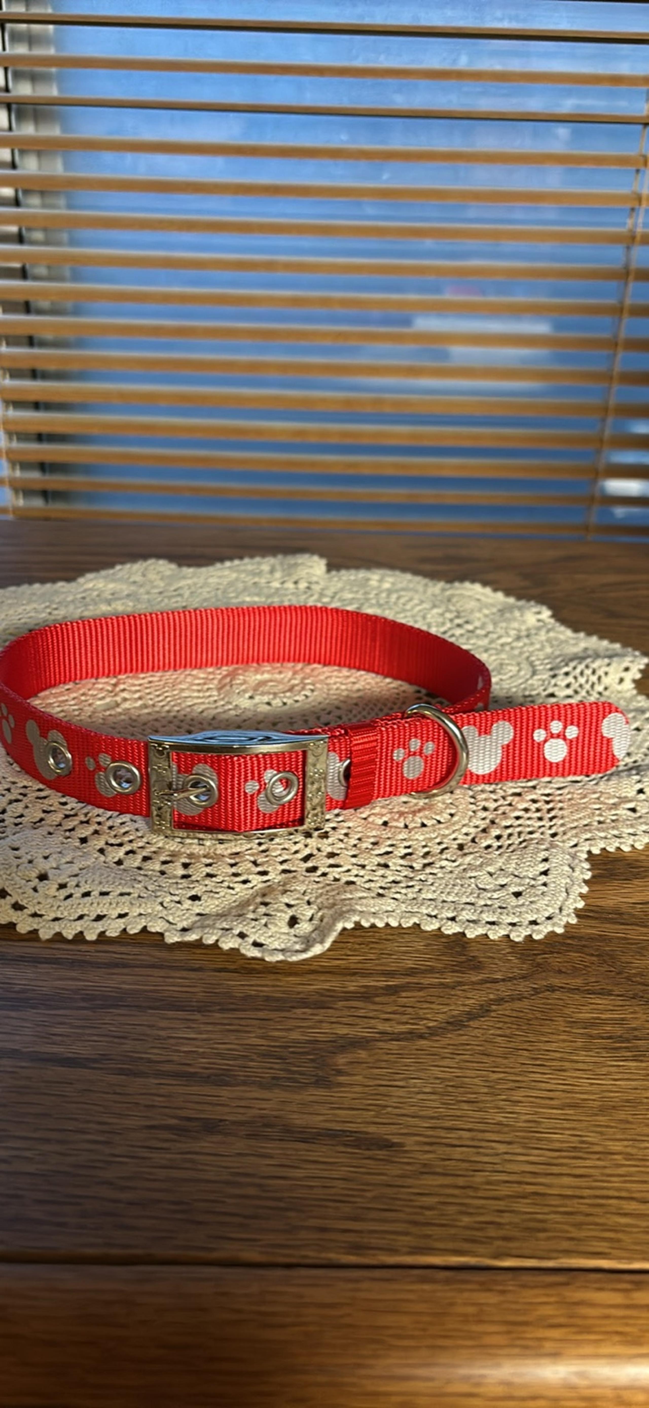 Disney Tails red Mickey Mouse dog collar silvertone hardware