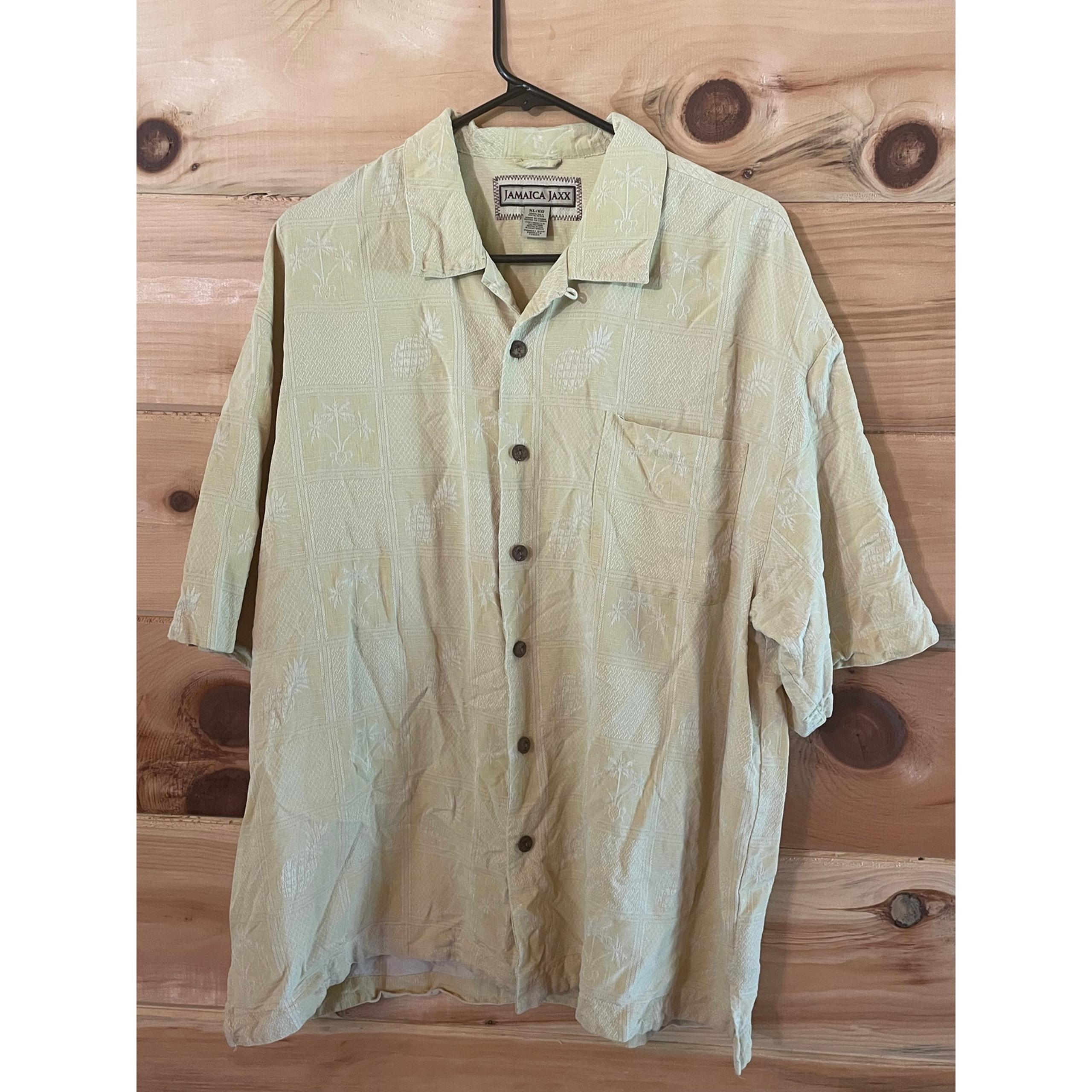 Jamaica Jaxx mens Button Down SILK shirt. Pineapple. palmtree. yellow.gold. XL