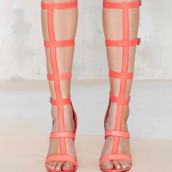 Steve Madden X Iggy Azalea orange neon high gladiator BOUT IT sandals 10