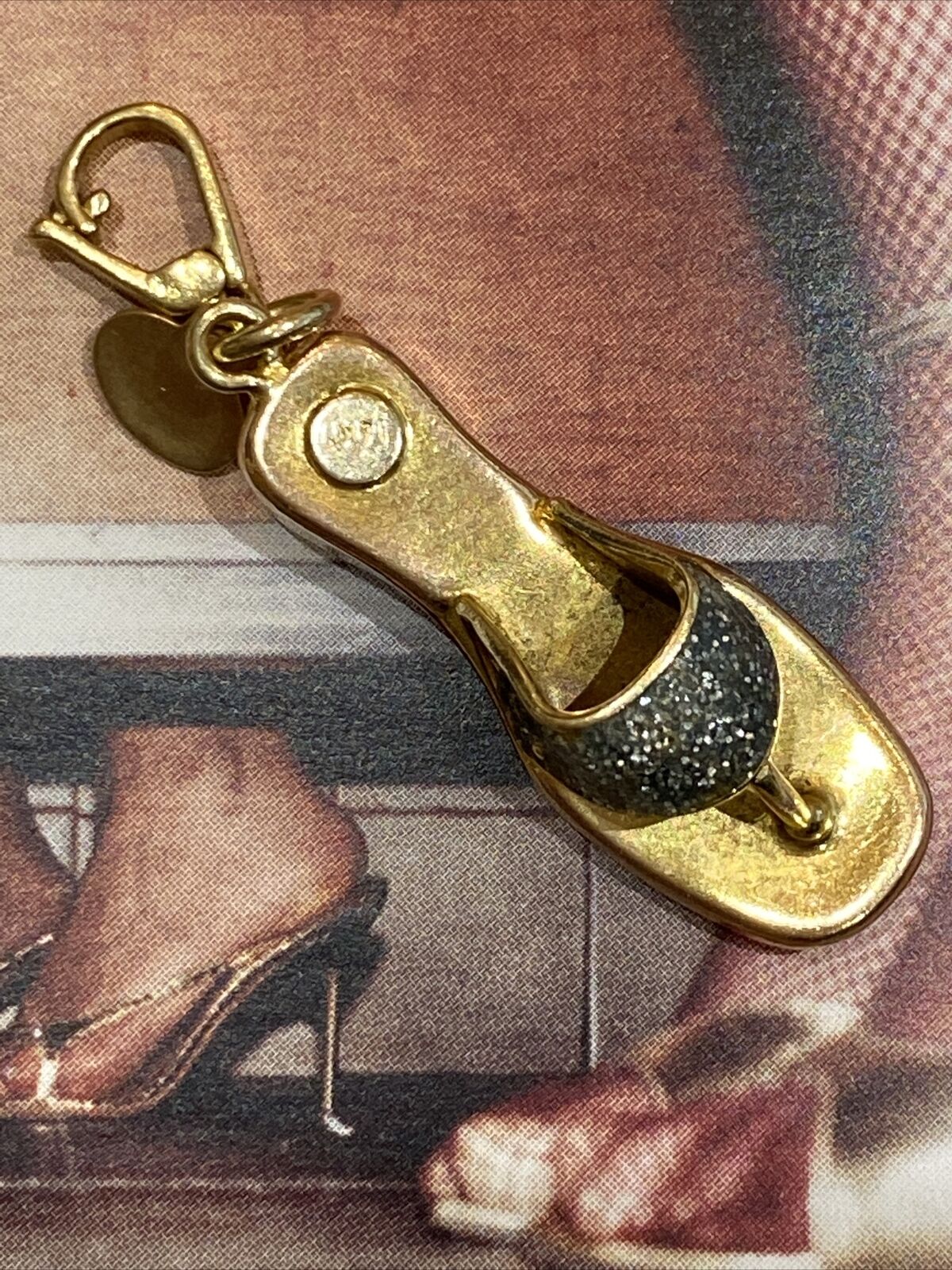 Vintage 14K Yellow Gold & Glittered Enamel Flip-Flop Sandal Charm