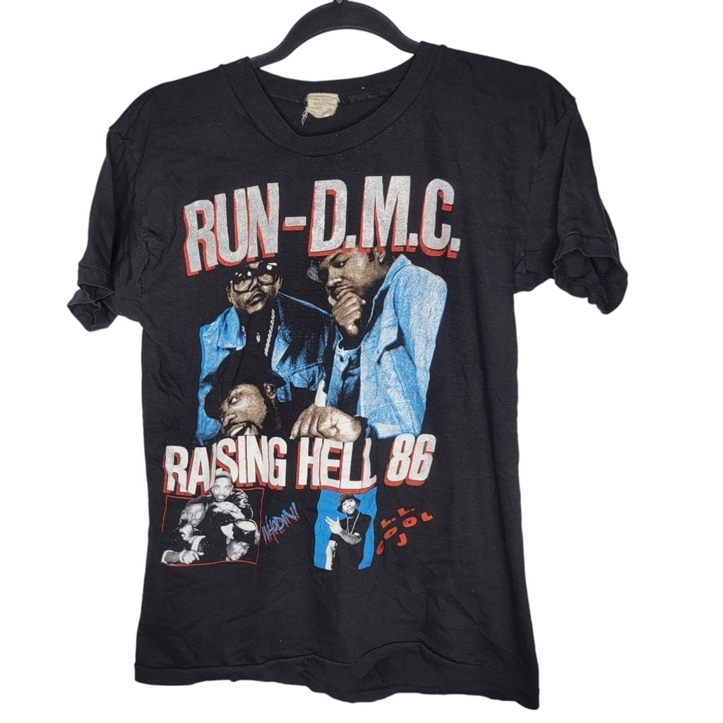 Vintage 80s RUN DMC Raising Hell 1986 Tour Double Sided Graphic T-Shirt Size M