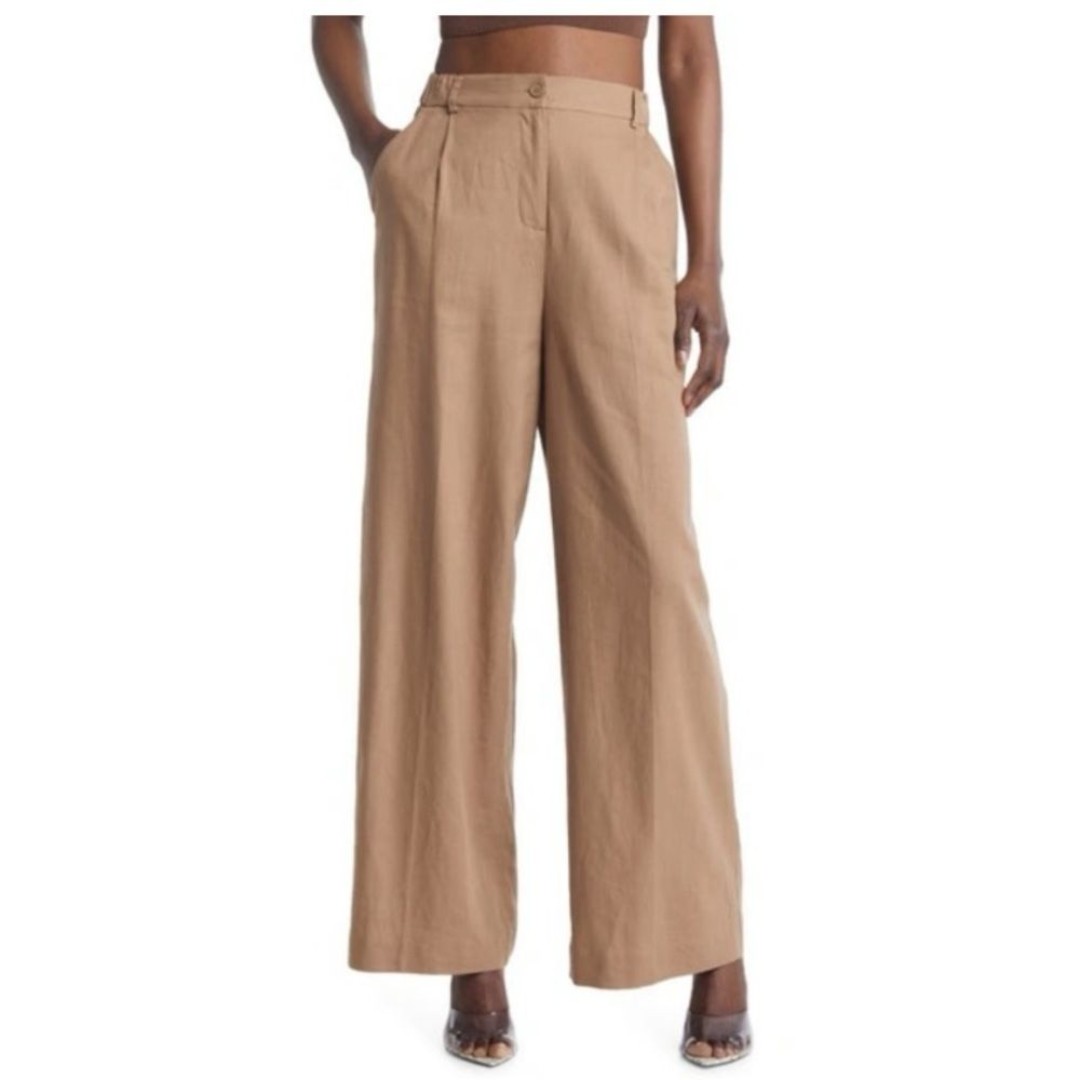 Open Edit Nordstrom Linen Blend Wide Leg Trousers