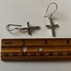 925 Silver cross earrings cz stones halo french wire