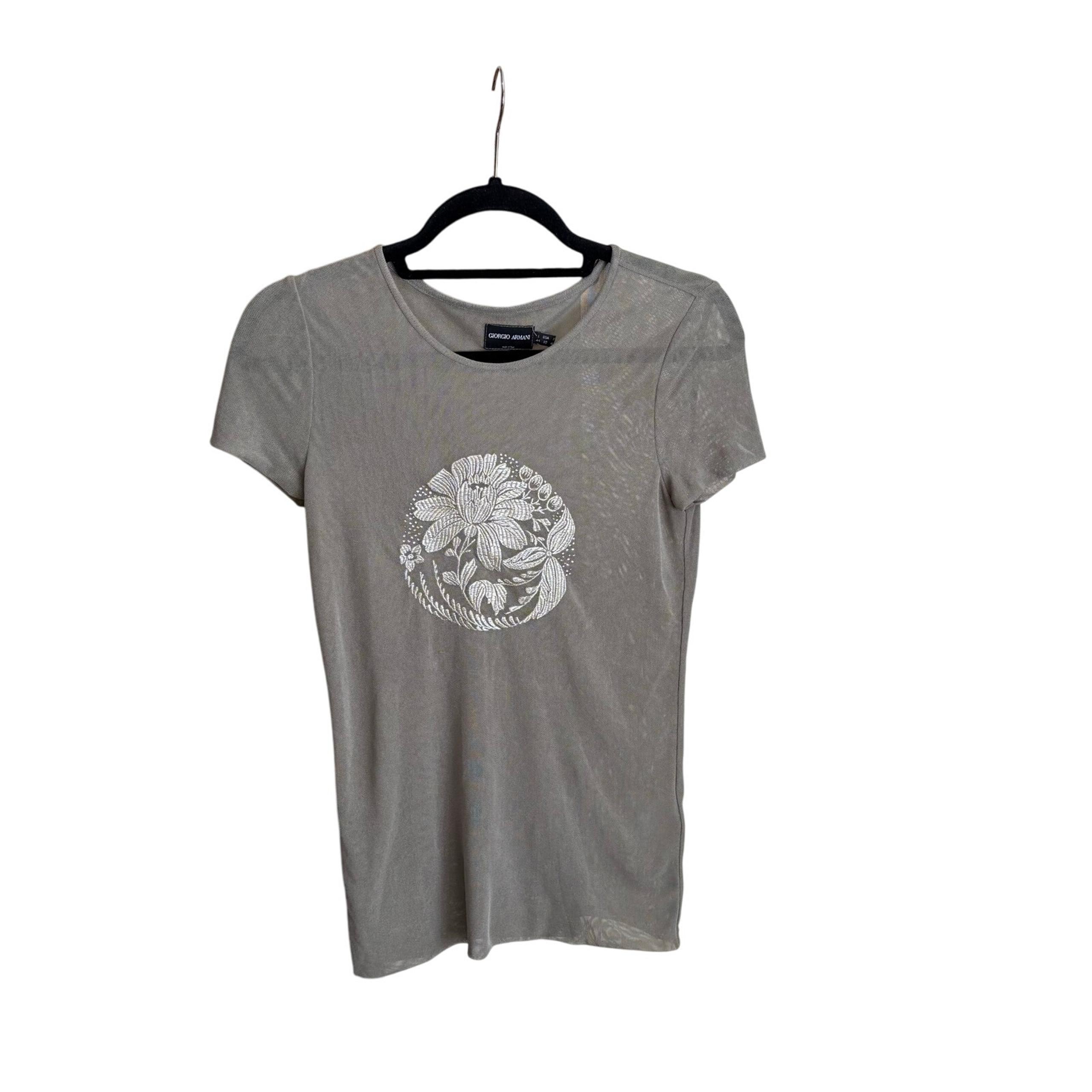 Giorgio Armani Vintage Gray Embroidered Floral Mesh Top Size 10