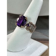 Two tone sterling silver palladium amethyst ring