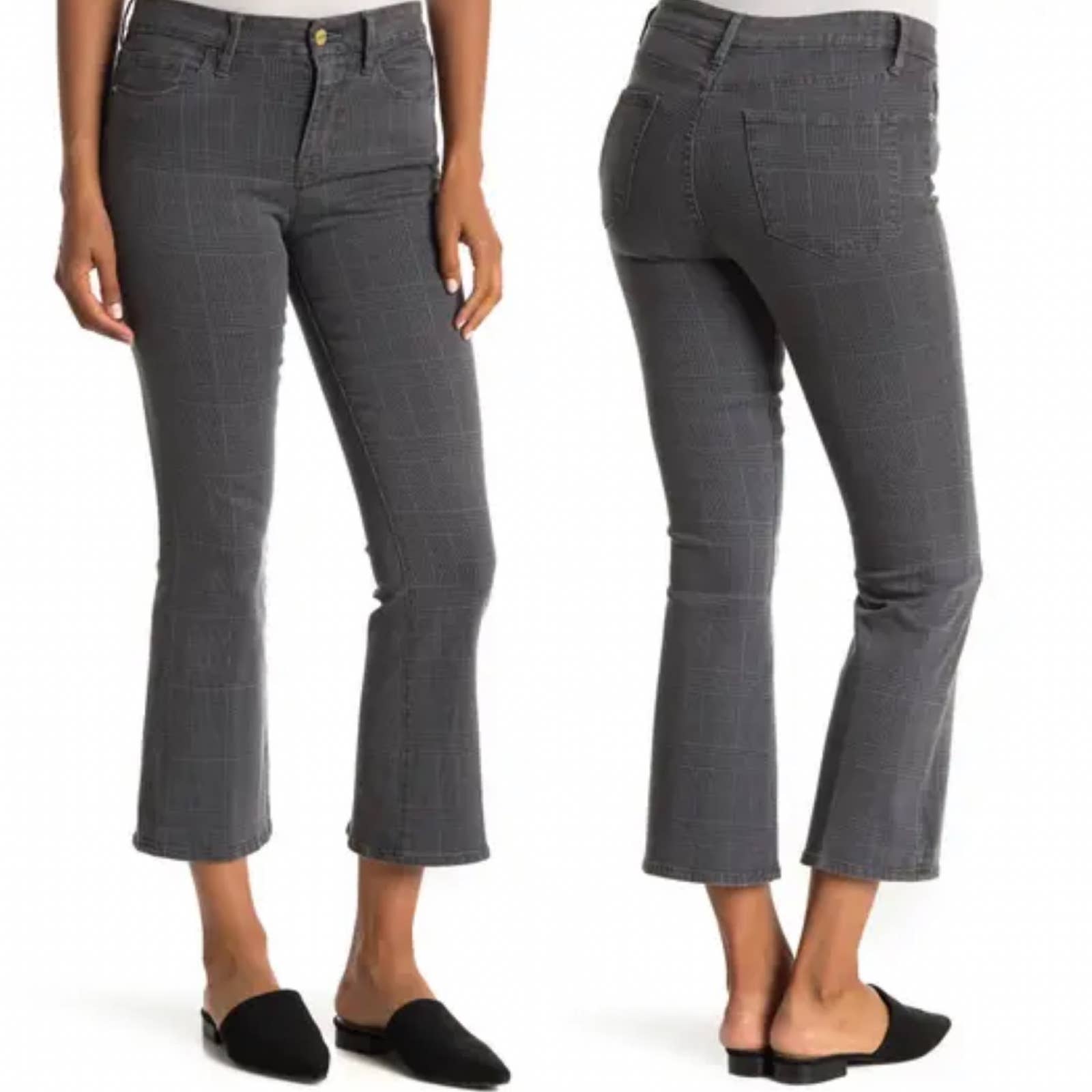 FRAME Women's Le Crop High-Rise Mini Boot Plaid Gray Jeans Size 27