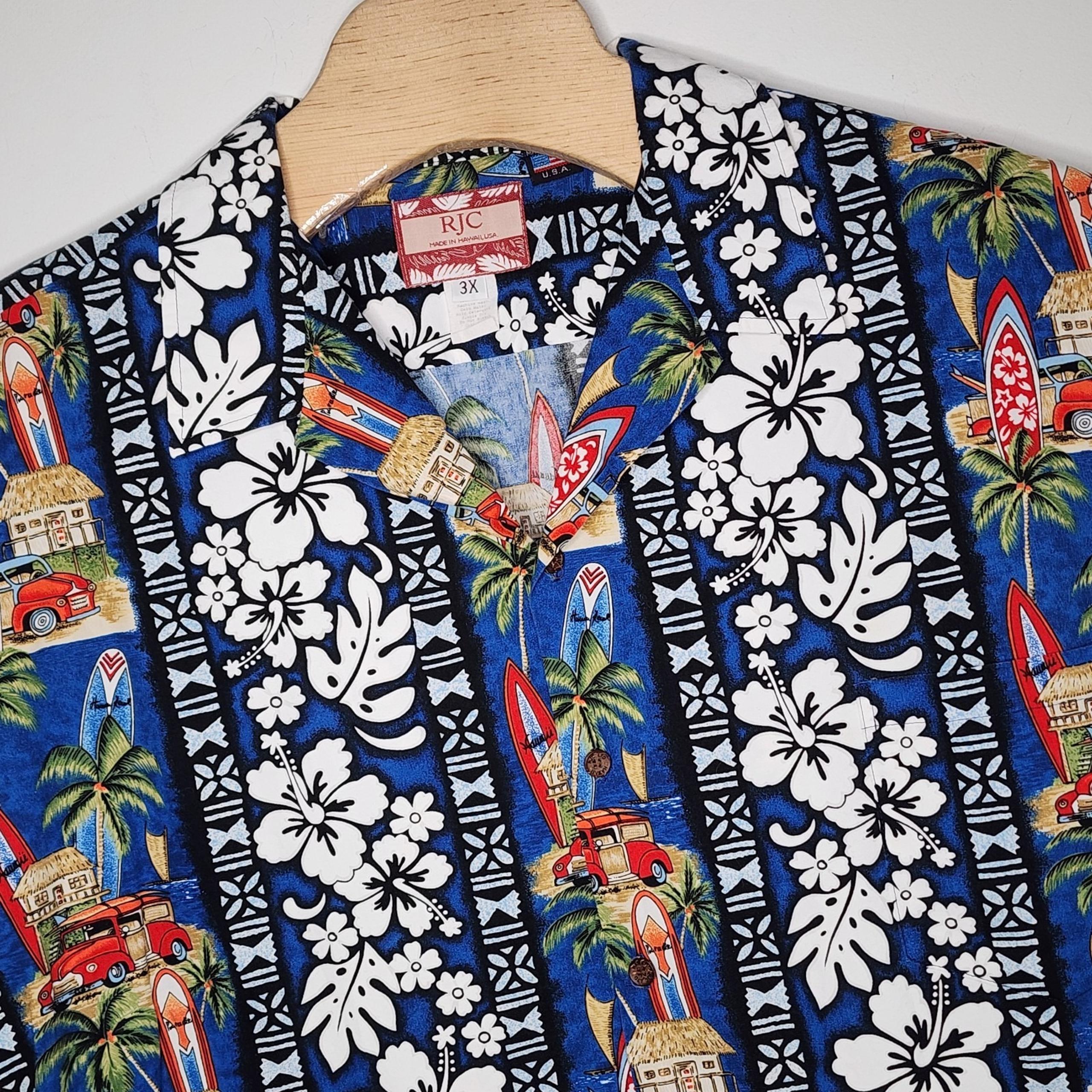 RJC Classic Cars Hawaiian Shirt  Men's Size 3X Made in Hawaii Tropical Beach