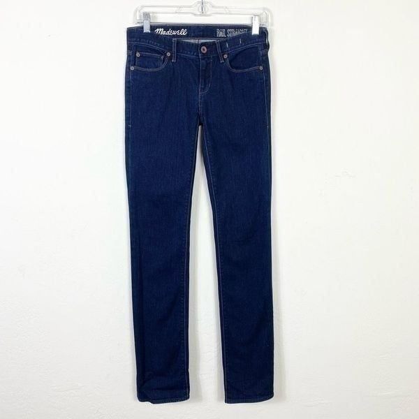 Madewell Dark Wash Denim Rail Straight Leg Low Rise Jeans Size 27x34