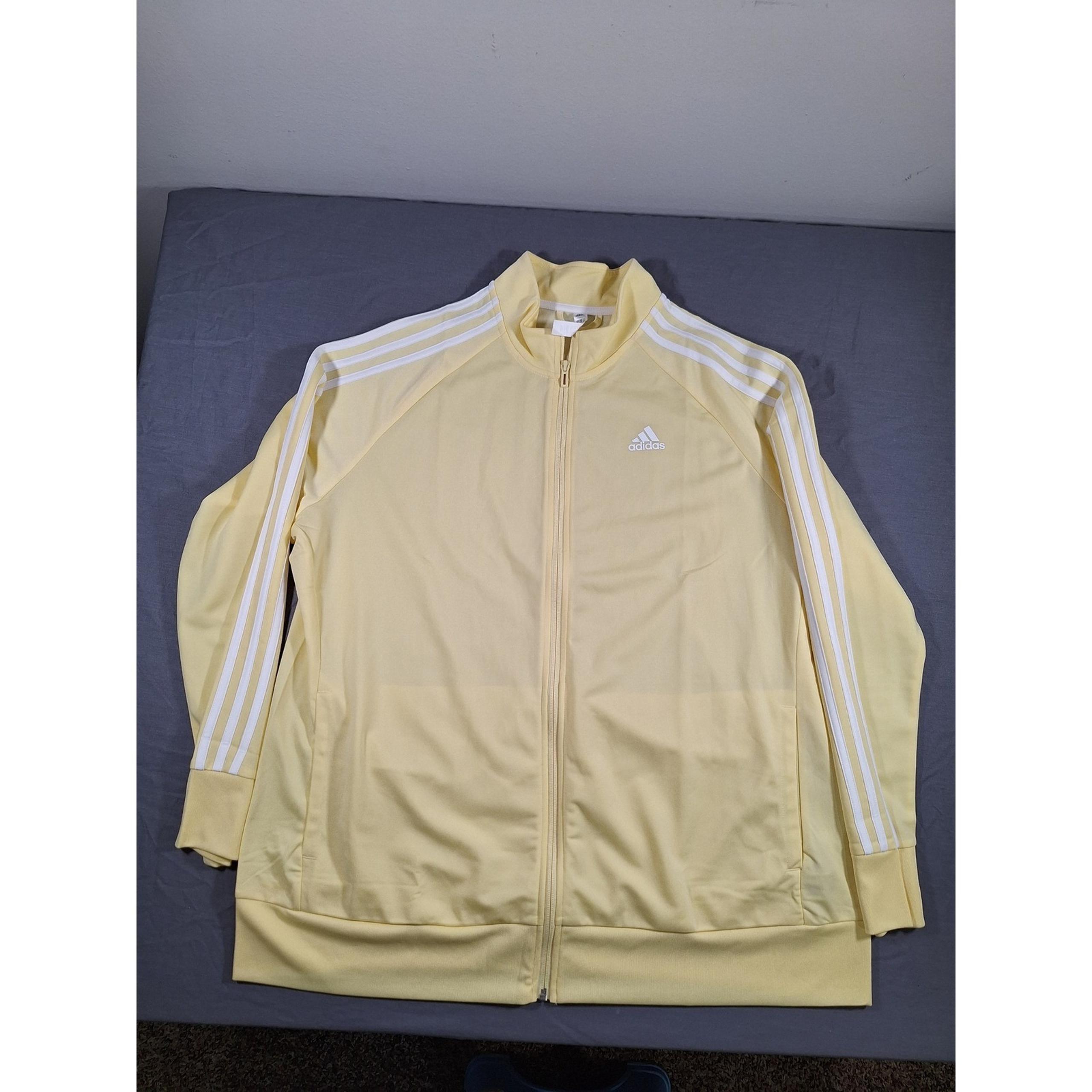 Adidas Track Jacket Full Zip 3 Stripe Athletic Warm Up Yellow 3X