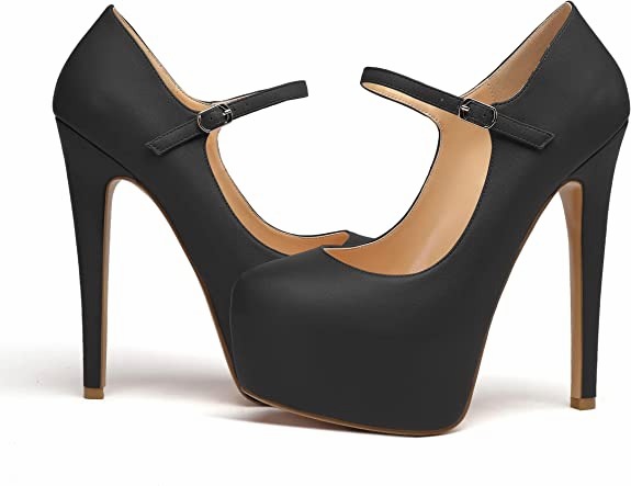 Women's Round Toe Shoes with Ankle Strap 6 Platform Stiletto Heels Exquisite