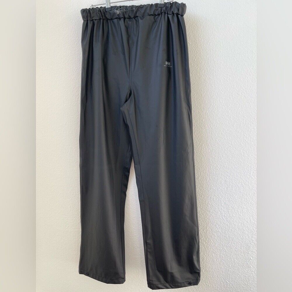Helly Hansen Men's Rain Pants Waterproof Black Size Large Elastic Waist Snap Hem