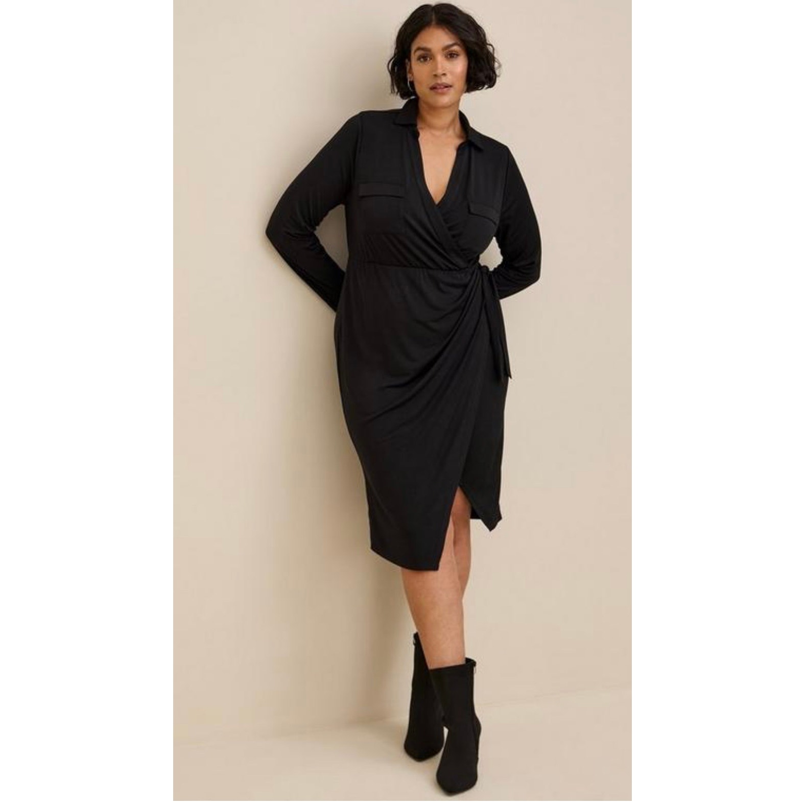 Torrid Shirt Dress Size 3X Black Faux Wrap Dark Academia Office Siren NWT