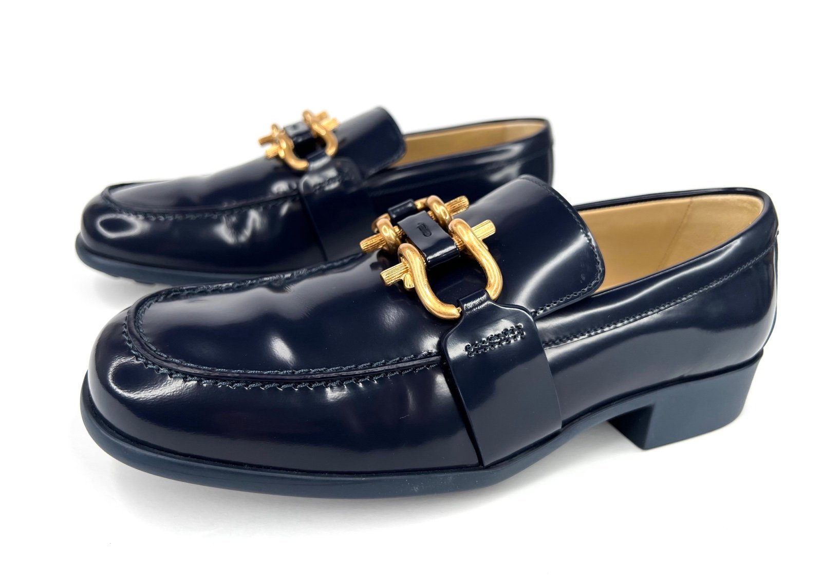 Bottega Veneta Monsieur Mocassin Abyss Indigo Horsebit Loafers Size EU 38
