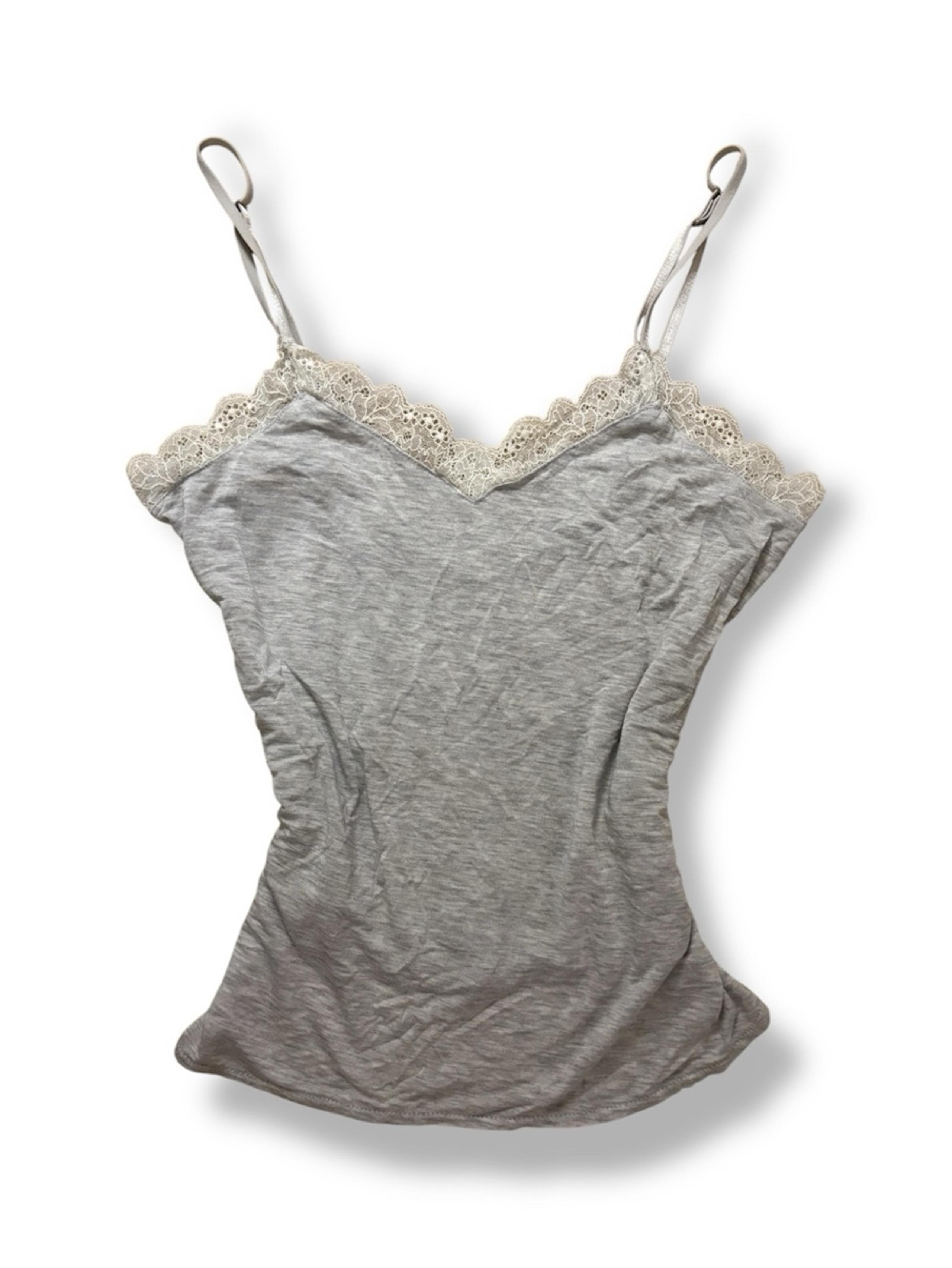 Y2K Vintage Light Grey Lace Trim Cami Top