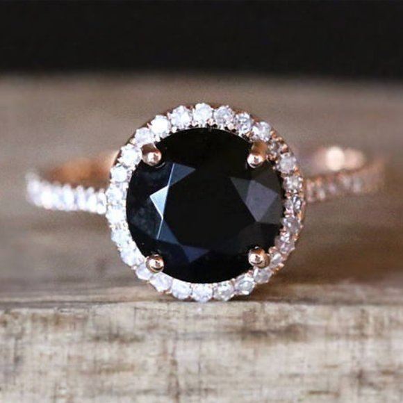 NEW 18K Rose Gold Black Sapphire Ring