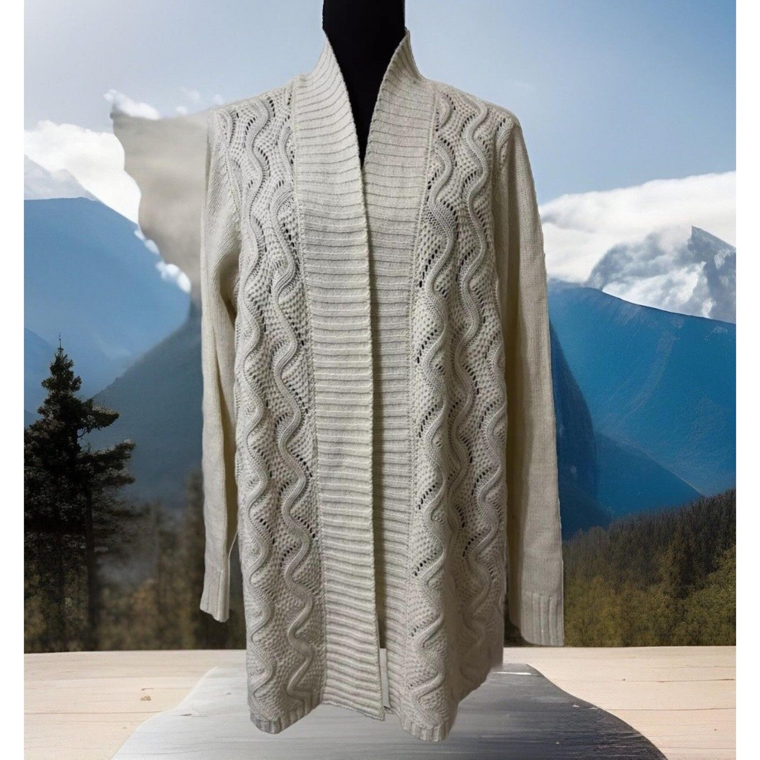 EUC Cream Open Front Laura Scott Sweater Cardigan W Metallic Gold Thread 1X