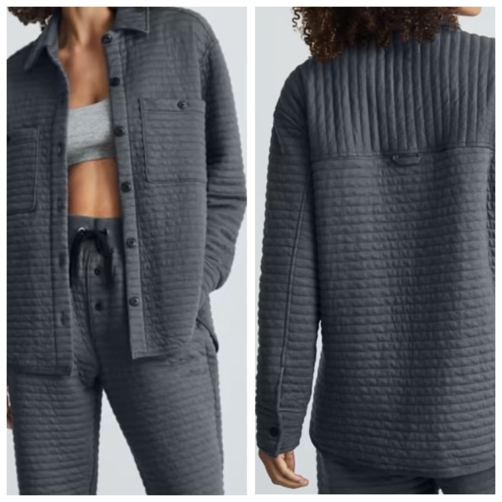 Everlane The Organic Cotton Quilted Shirt Jacket in Gray size L