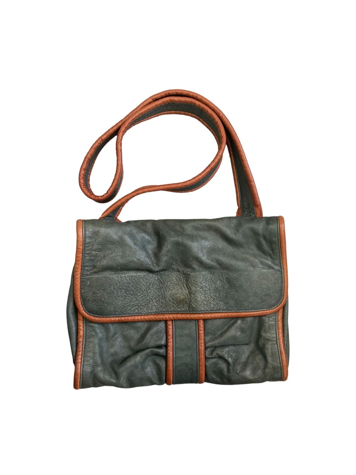 Chie Mihara Green And Orange Leather Messenger Bag Style Flap Purse