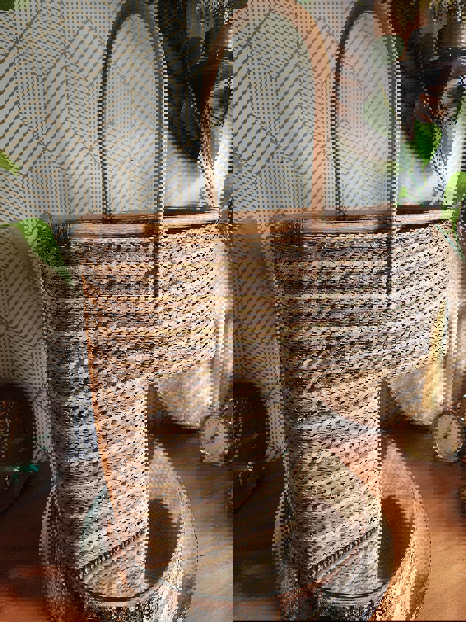 Vintage Woven Wicker Stair Basket