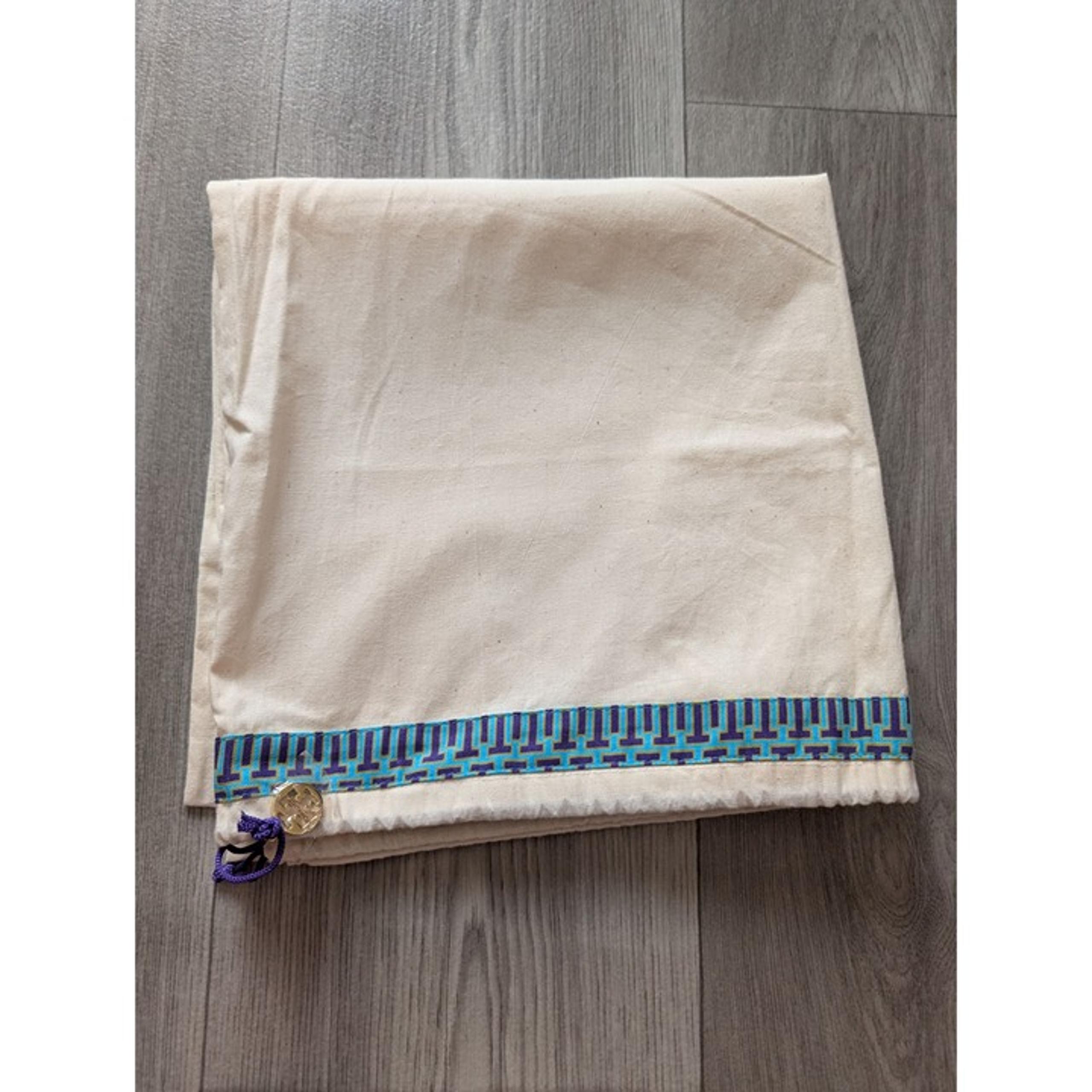 Tory Burch Cotton Dust Cover Drawstring Bag Blue Geometric Trim & Purple Cord